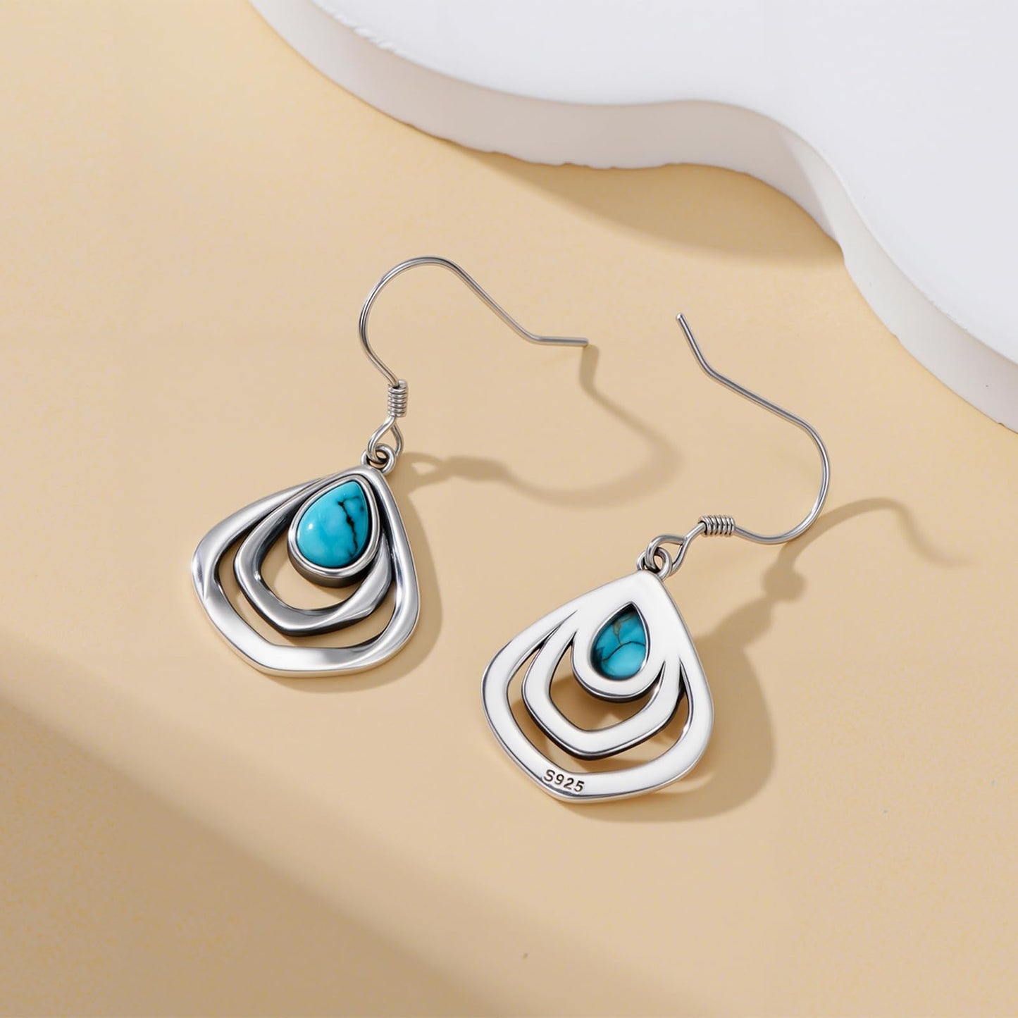 Eetaitai Turquoise Earrings 925 Sterling Silver Boho Earrings Blue Vintage Native American Jewelry Western Jewelry Dangle Earrings Mothers Day Gifts for Mom Wife Sister