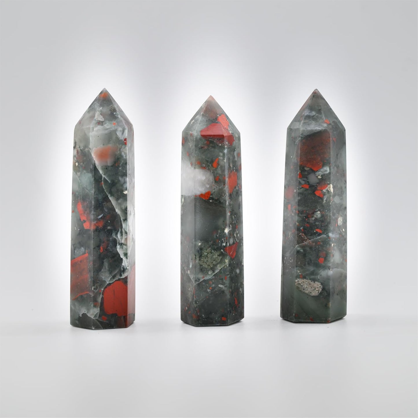 Angelstones Natural African Bloodstone Gemstone Healing Crystal Hexagonal Pointed Reiki Chakra Faceted Prism Wand Carved Stone Figurine Home Decor