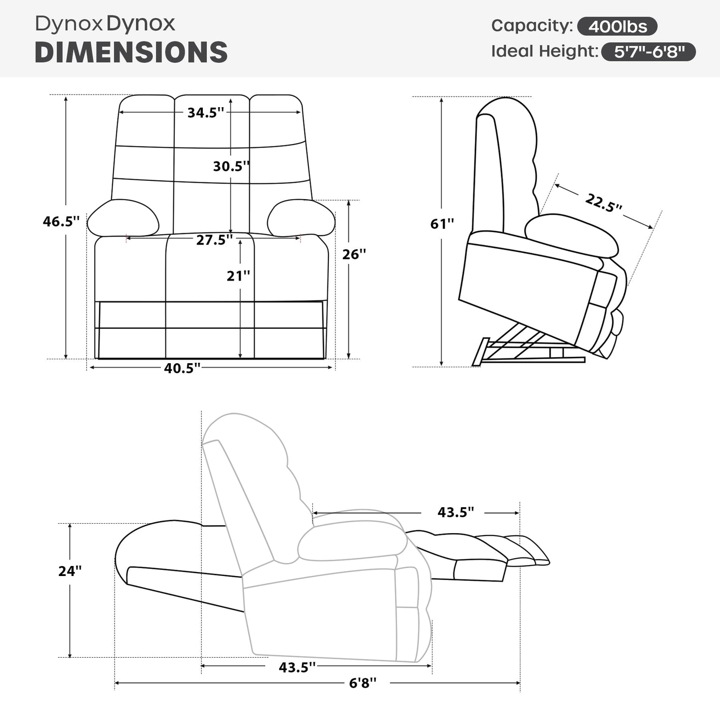 DYNOX Big & Tall Power Lift Recliner Chair for Elderly, Oversized Lay Flat Chair with Extended Footrest, Heat & Massage 400 LBS (9205L,Chenille,Brown)