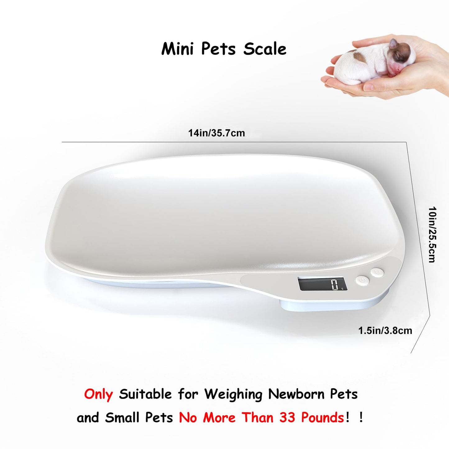 Small Animals Digital Pet Scale for Dogs Cats, Portable Electronic Kitchen Food Weighing Scales Max 33 lbs, LCD Scale with Tray, for Food, Puppy, Kitten, Lizard, Hamster, Tortoise, Helping