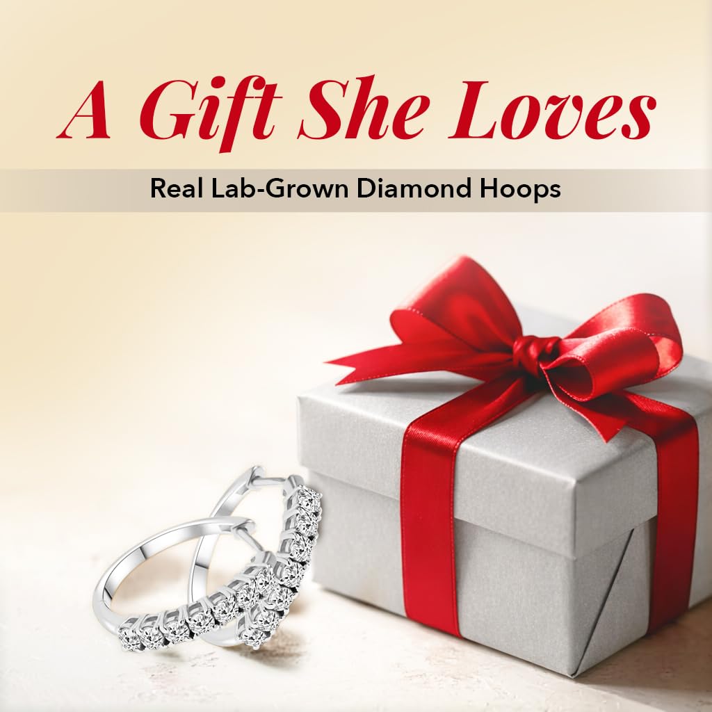Shop LC 1 Carat Lab Grown Diamond Prong Set Hoop Earrings for Women (G-H Color SI Clarity) in 925 Sterling Silver with Rhodium Plated Jewelry Gifts
