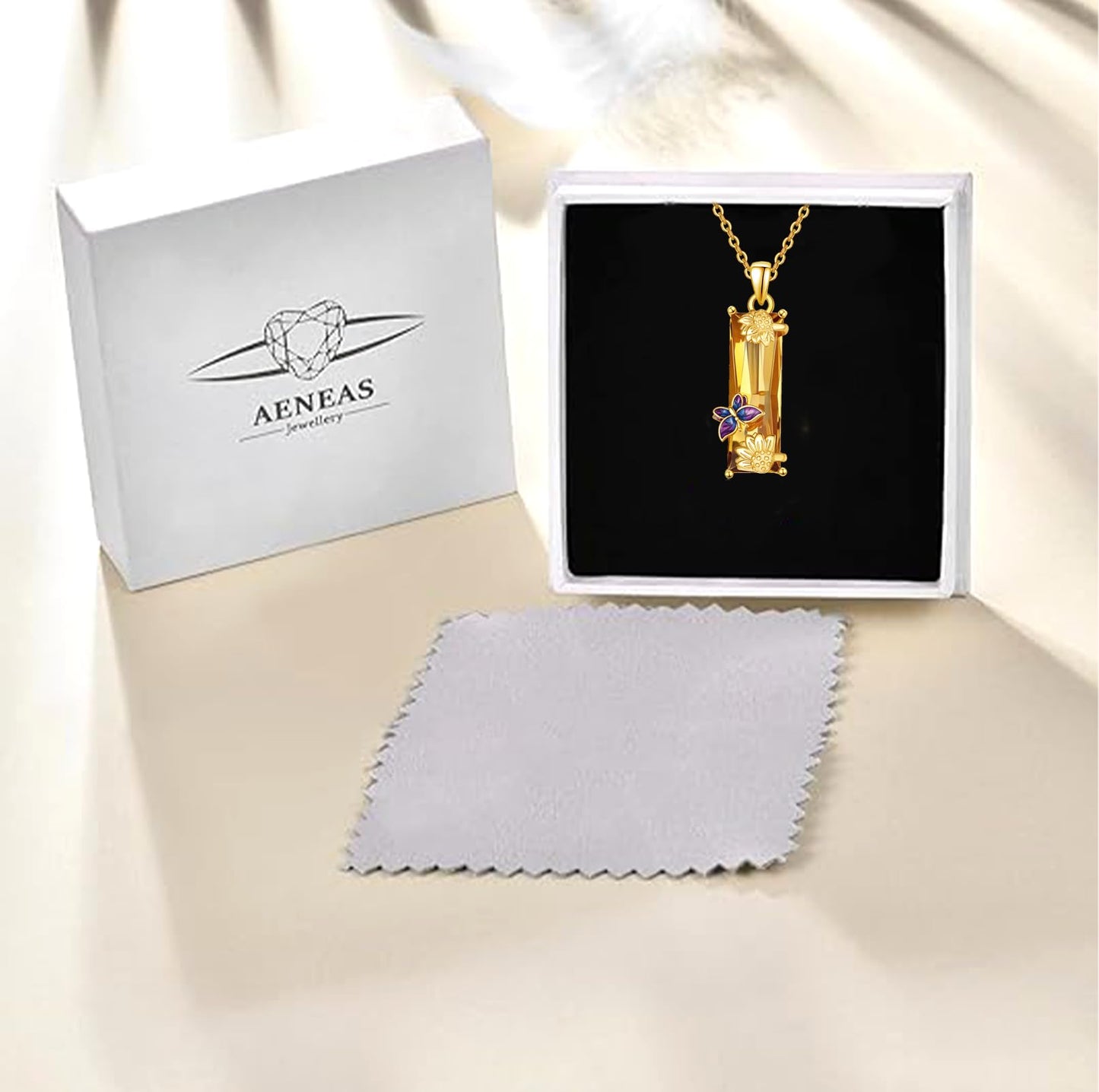 AENEAS Valentines Day Gifts for Women Her Sunflower Necklace for Women Sterling Silver Butterfly Pendant Necklace Citrine Sunflower Necklace Crystal Jewelry Sunshine Gifts for Her Wife