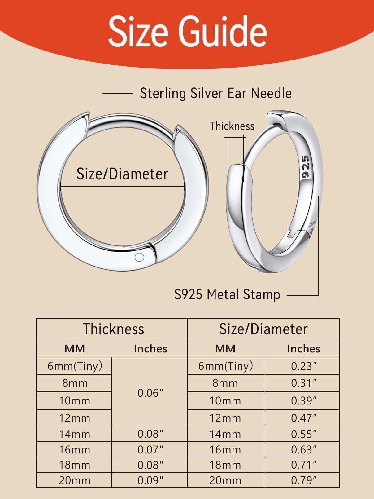 FaithHeart 925 Sterling Silver Huggie Hoop Earrings, Small Silver Hoop Earring for Women, Hypoallergenic Cartilage Earrings for Women 6mm