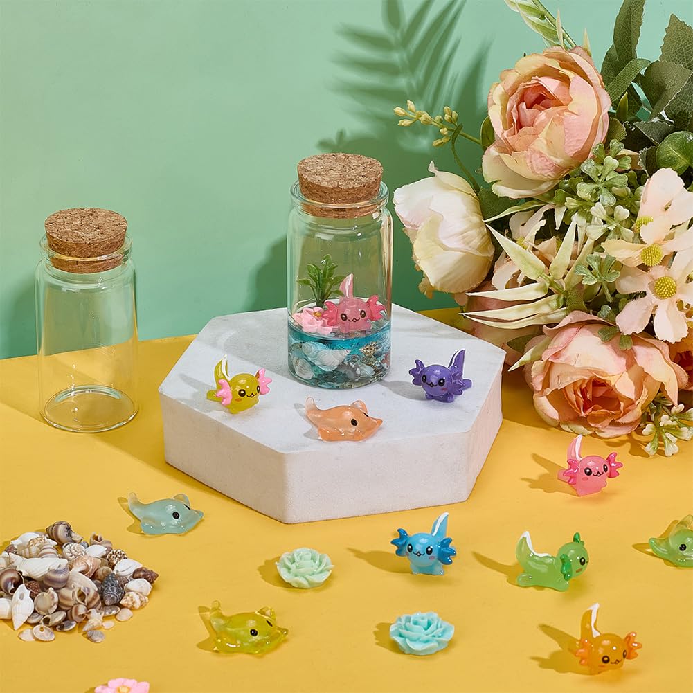 WEBEEDY 6 Sets Sea Animal Terrarium Kit DIY Glass Bottle Axolotl Craft Kit Miniature Axolotl Habitat Decor Resin Tank Ornaments for Home Bedroom Party Decor Arts & Crafts Figure Birthday Gift