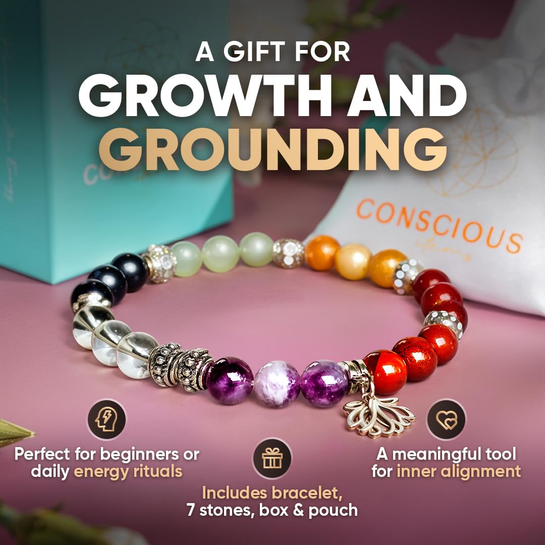 Conscious Items – 7 Chakra Bracelet & Stones Set - Crystal Bracelet for Women with 7 Chakra Stones for Meditation, Energy, & Spiritual Balance