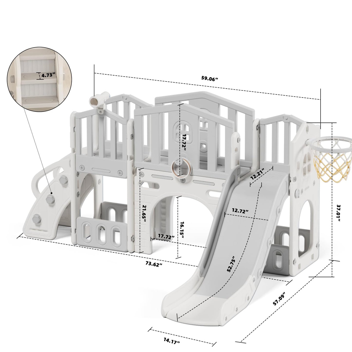 XJD 9 in 1 Toddler Slide Set, Kids Slide for Toddlers Age 1+, Toddler Climber Slide PlaySet with Basketball Hoop and Ball,Outdoor Indoor Playground for Toddlers 1-3 (Gley)