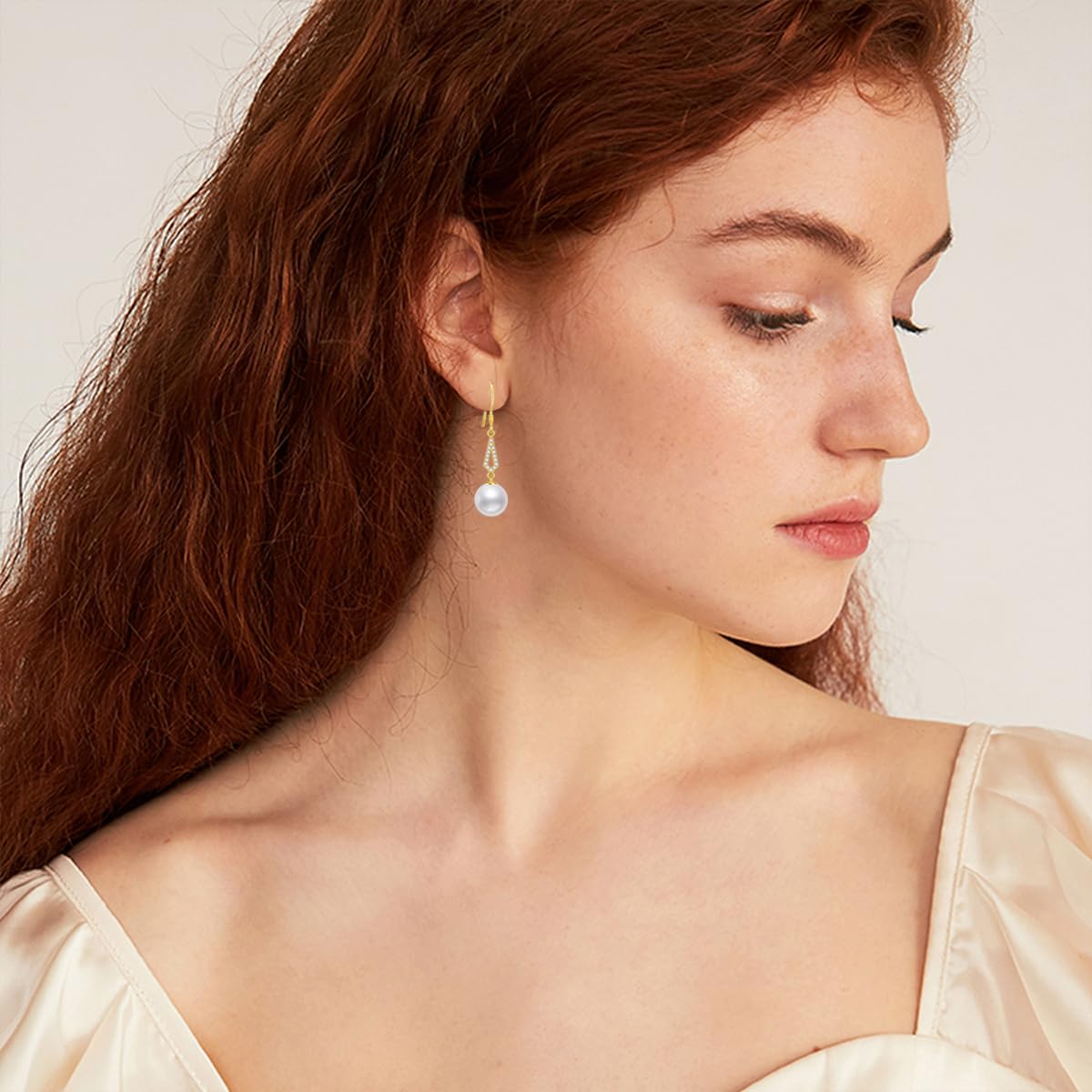 14K Gold Diamond Leaves Pearl Necklace (with 14k Gold Lip Chain) and Earrings set for Women