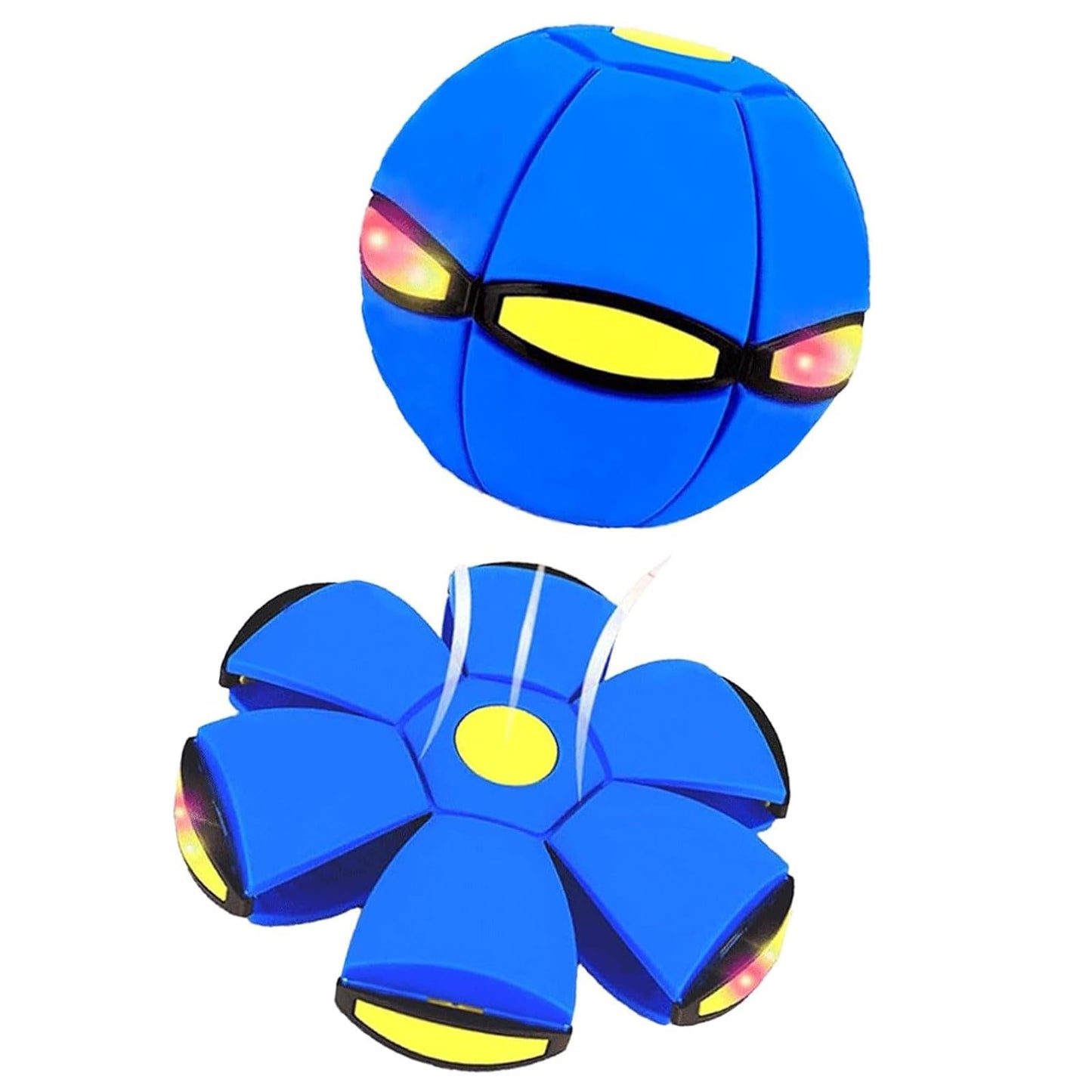 2-in-1 Magic Ball Toy - Transforming LED Bouncing Ball & Flying Saucer with 6 Colorful Lights - Glowing Boomerang Sphere for Outdoor Family Fun and Kids Games (Blue)