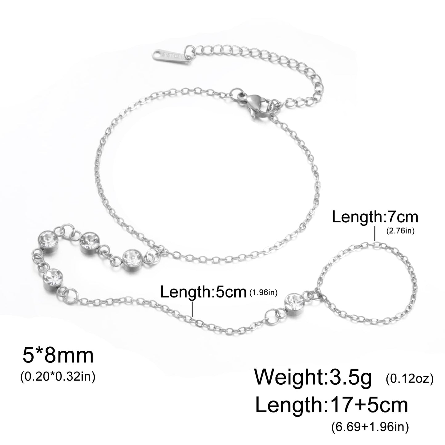 Amaxer Trendy Clear Zircon Hand Chain Bracelet for Women Stainless Steel Adjustable Dainty Layered Minimalist Party Jewelry (silver)