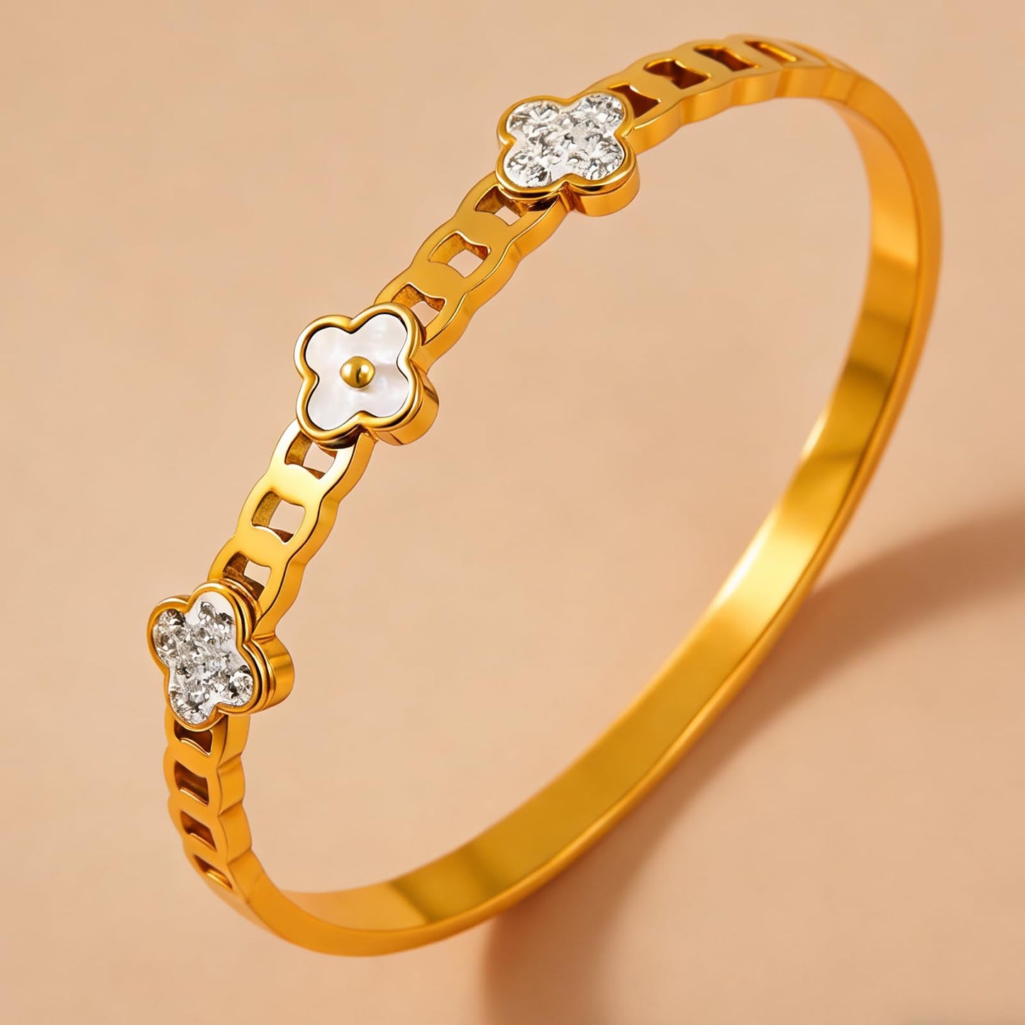 Vbvbip 18K Gold Plated 316L Stainless Steel Bracelet Collection - 12 Unique Designs + Matching Diamond-Accent Titanium Steel Petals Chain, Gift for Women