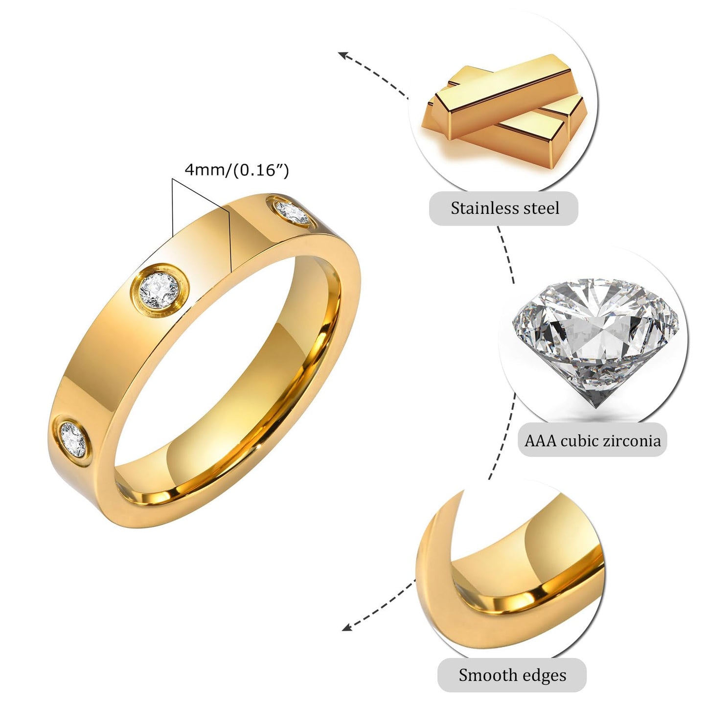 MPRAINBOW Gold Rings for Women - 18K Gold Plated Stainless Steel Cubic Zirconia FriendshipBand Wedding Party Trendy Jewelry,Christmas Birthday Gift for Mom Girlfriend