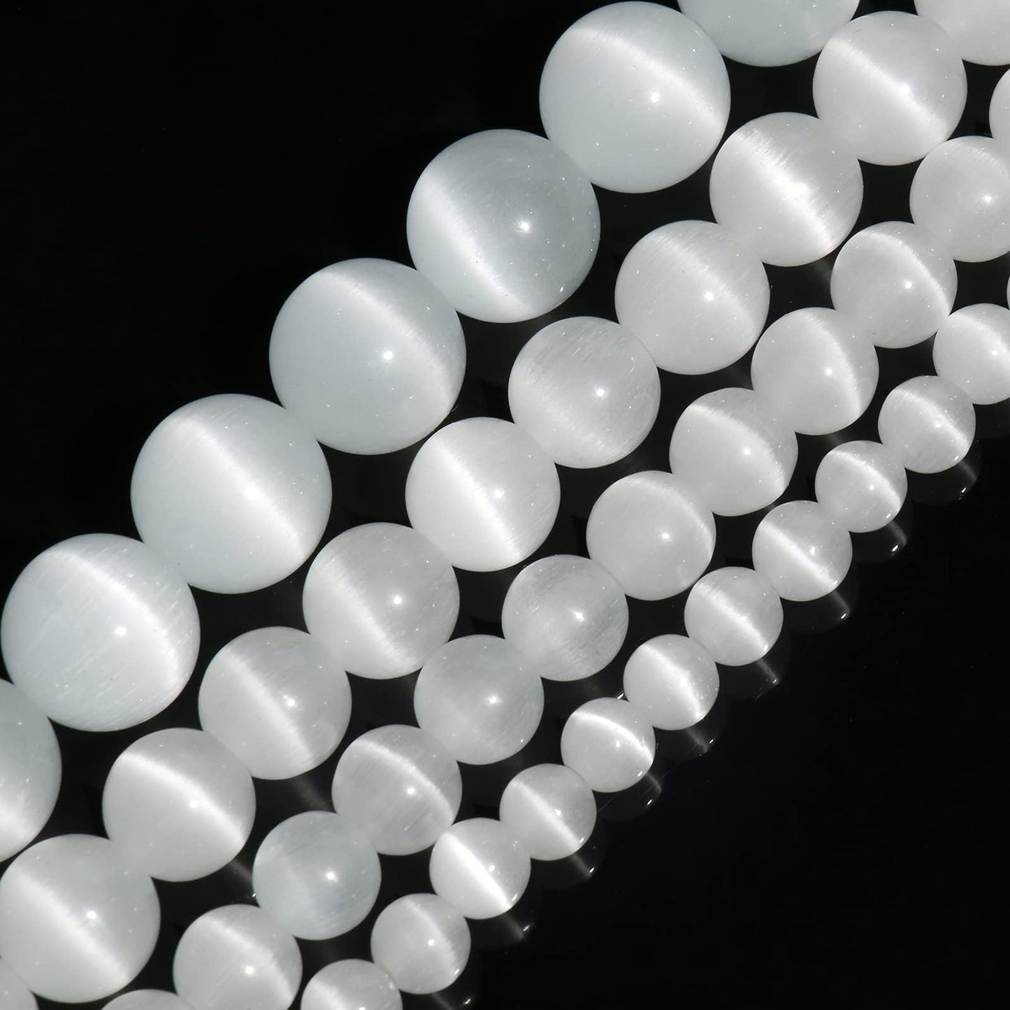 Yochus 45pcs White Cat Eye Stone Beads,8mm Healing Power Natural Stone Round Loose Beads for Jewelry Making Earring Necklace DIY Crafts