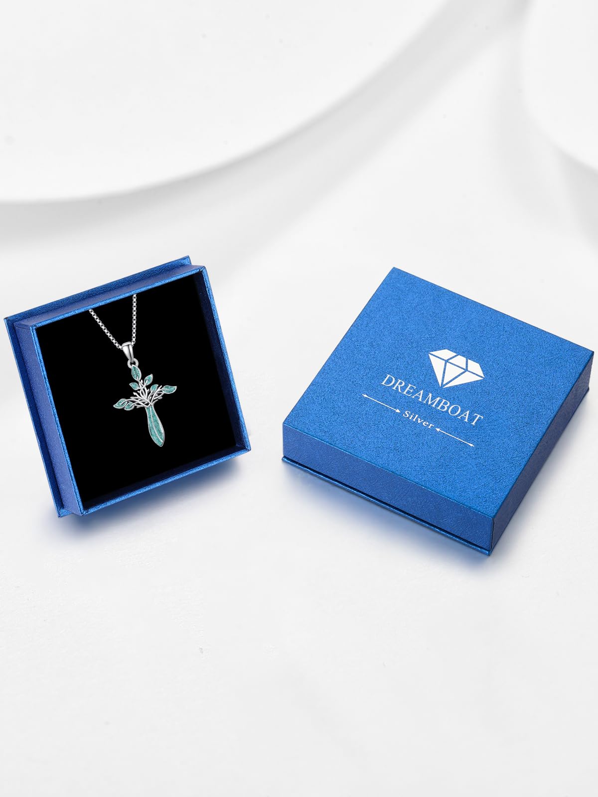 Dreamboat Turquoise Cross Necklace for Women Sterling Silver Cross Pendant Tree of Life Necklace Abalone Shell Faith Confirmation Gifts Christian Religious Jewelry for Mom