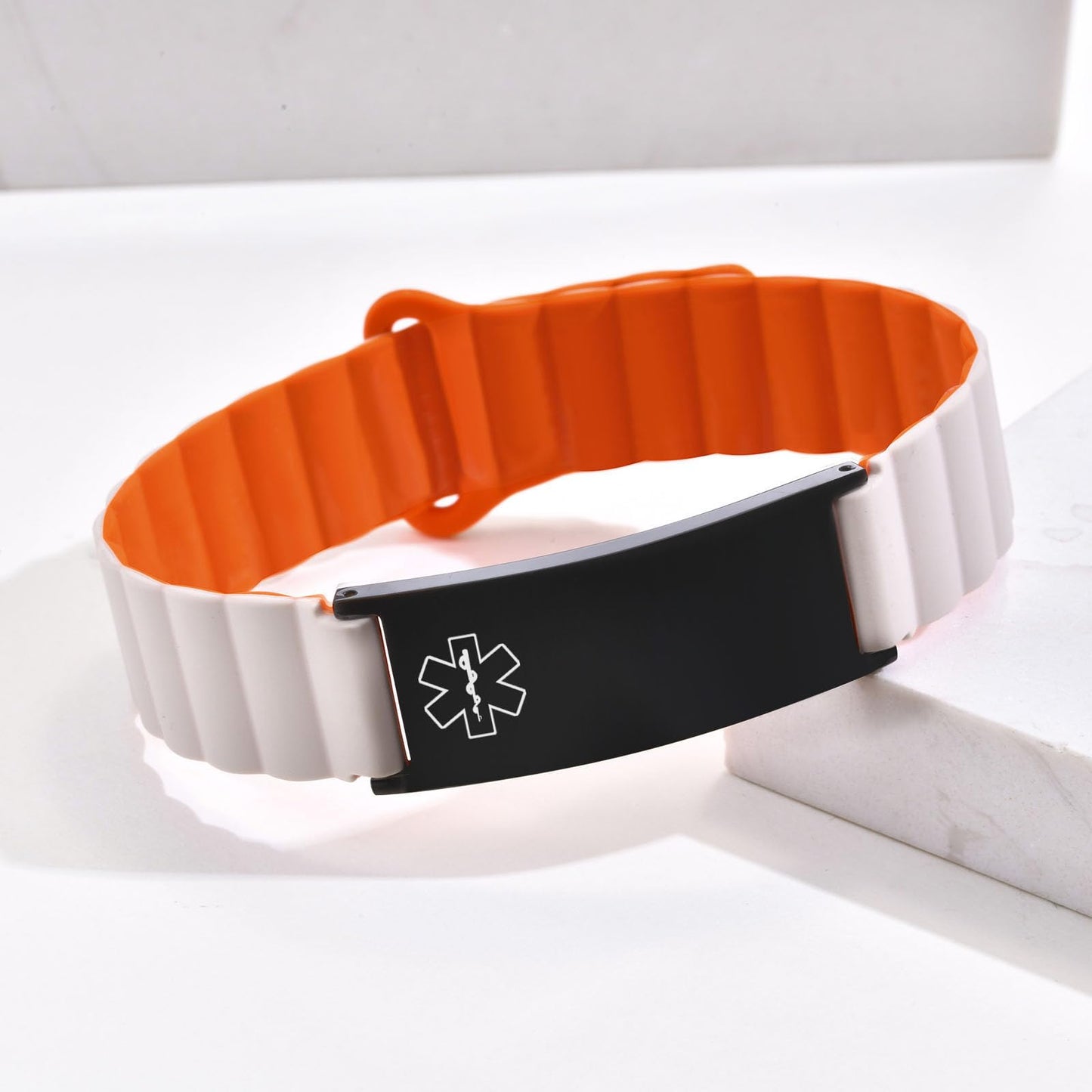 (Price Including Tax)Comfortable Medical ID Bracelet for Men & Women - Custom Engraved Silicone Strap Medical Alert Bracelets for Sports,Adjustable Waterproof Customizable ID Wristband,Orange
