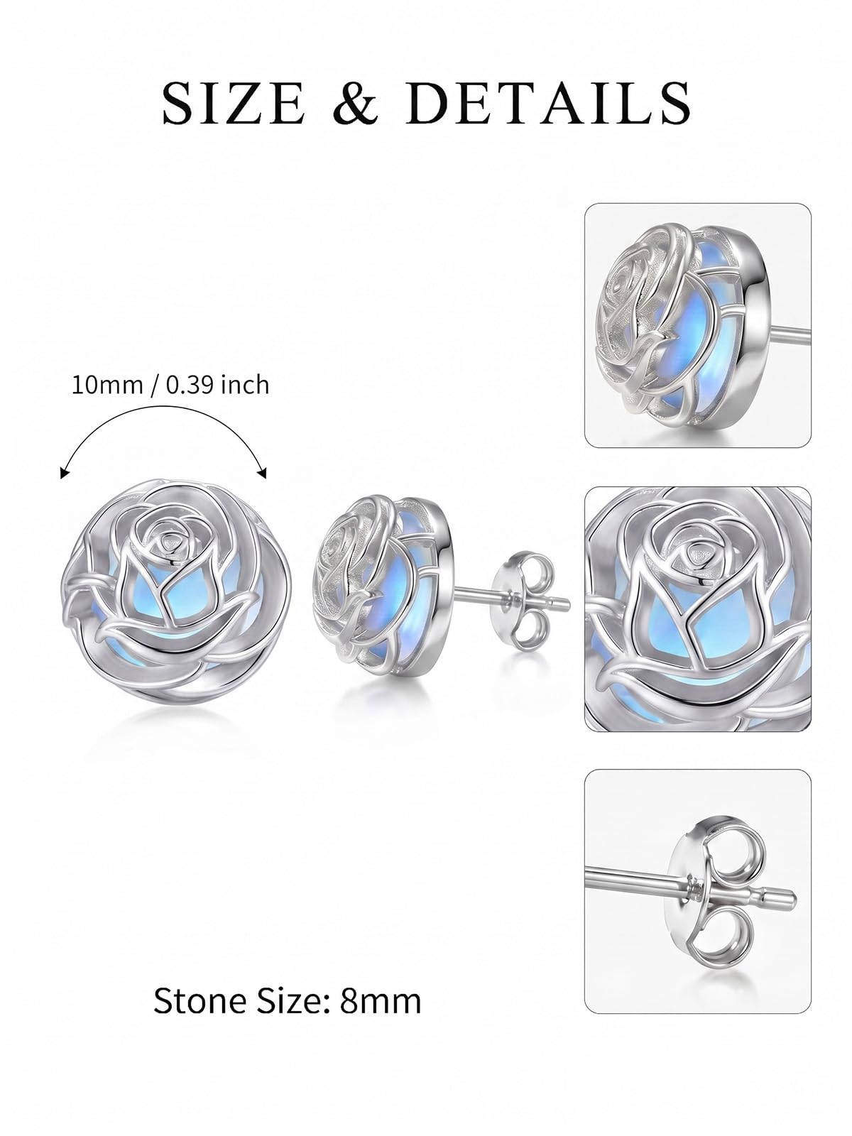 WINNICACA Moonstone Stud Earrings for Women Hypoallergenic Rose Earrings for Women 925 Sterling Silver Rose Jewelry for Sensitive Ears Birthday Mothers Day Gifts for Mom Grandma