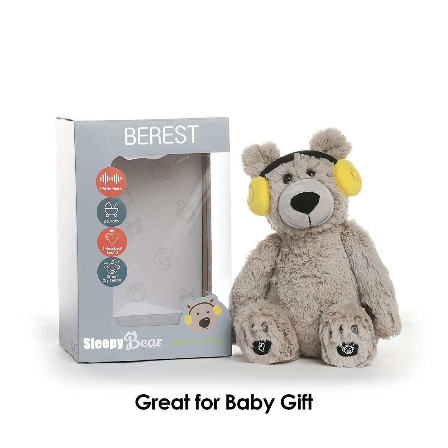 BEREST Baby Sleep Soother Cry Activated Sensor Toys, Heartbeat Bear for Babies, Plush Stuffed Animal for Newborn Infants, Babies Toy Vibrating with Mom’s Heartbeat,Baby Shower Gifts for Boys and Girls