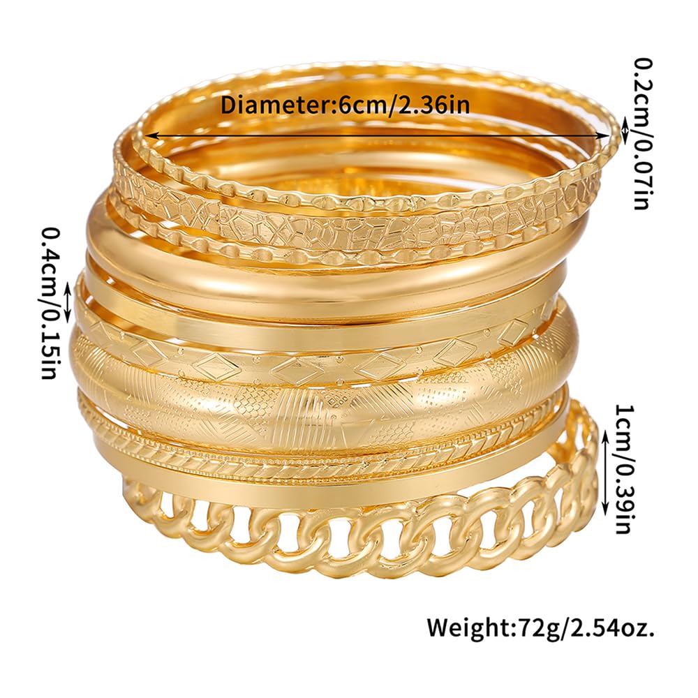 RINTOLER 10Pcs Chunky Silver Bangle Bracelets Set for Women - Multi Layer Stackable Textured Bracelets Indian Bangles Boho Jewelry Set (B-10PC-Silver)