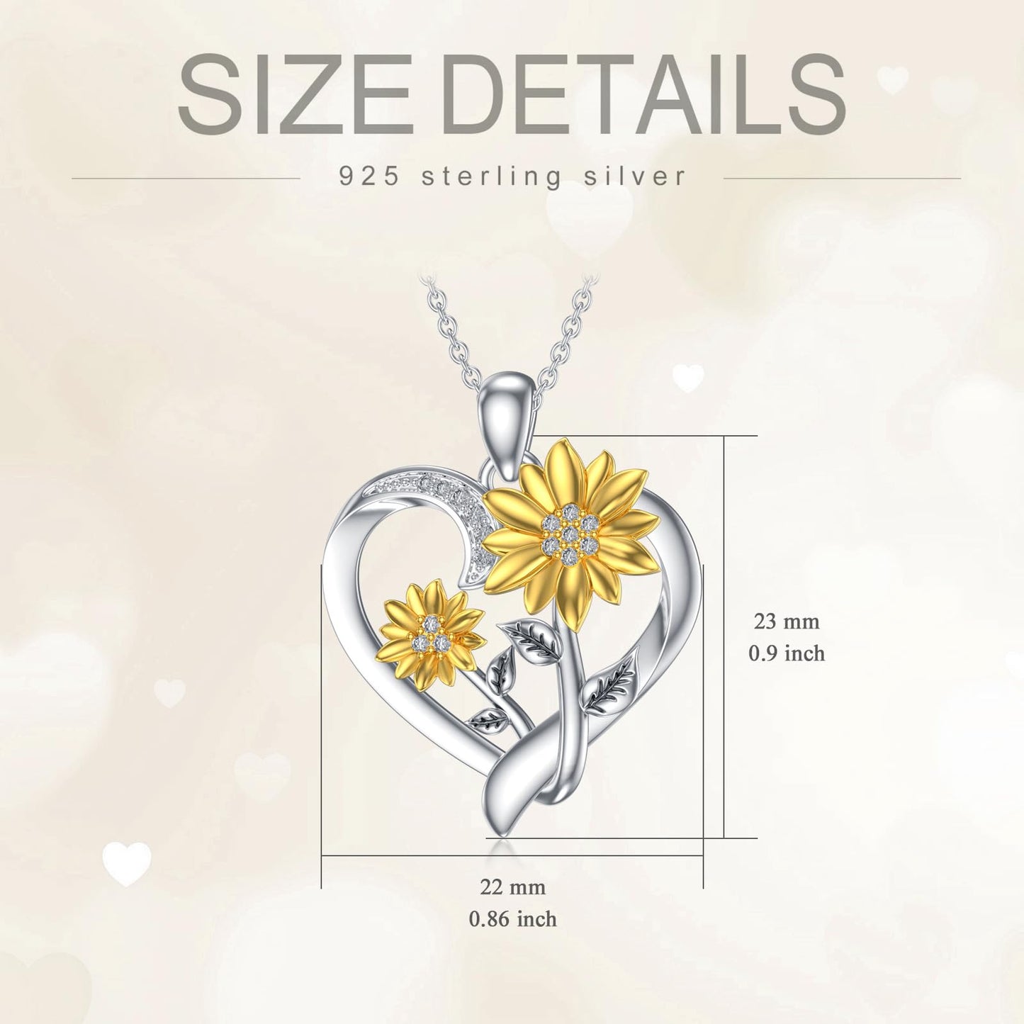 ZBA Sunflower Necklace for Women Silver Diamond Heart Pendant Jewelry, Anniversary Valentines Mothers Day Gifts for Mother Wife Her Mom