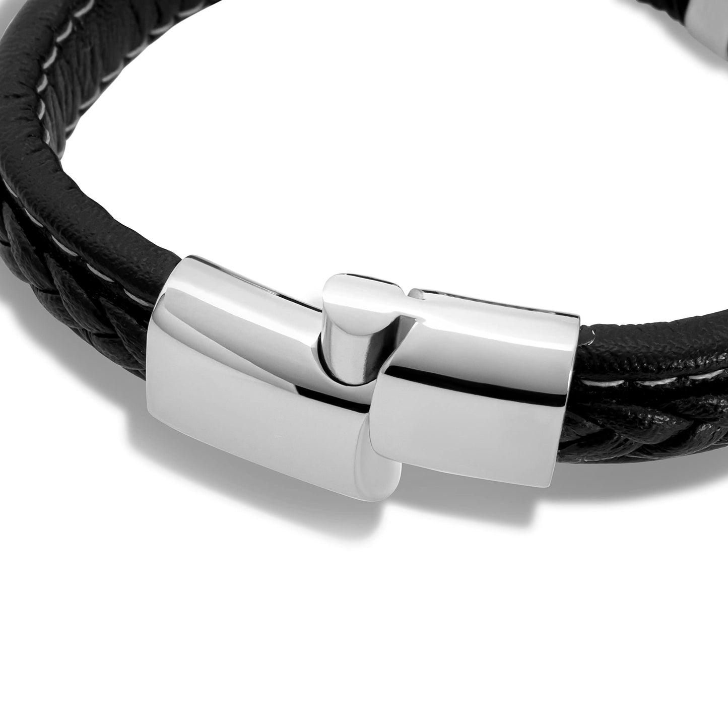 SERASAR Mens Silver Bracelets 23cm Bracelet Men Gift Box Genuine Leather Cowhide Braided Magnetic Clasp Multi Layer Wrap Rope Man Mans Male Band Jewelry Magnet Accessories