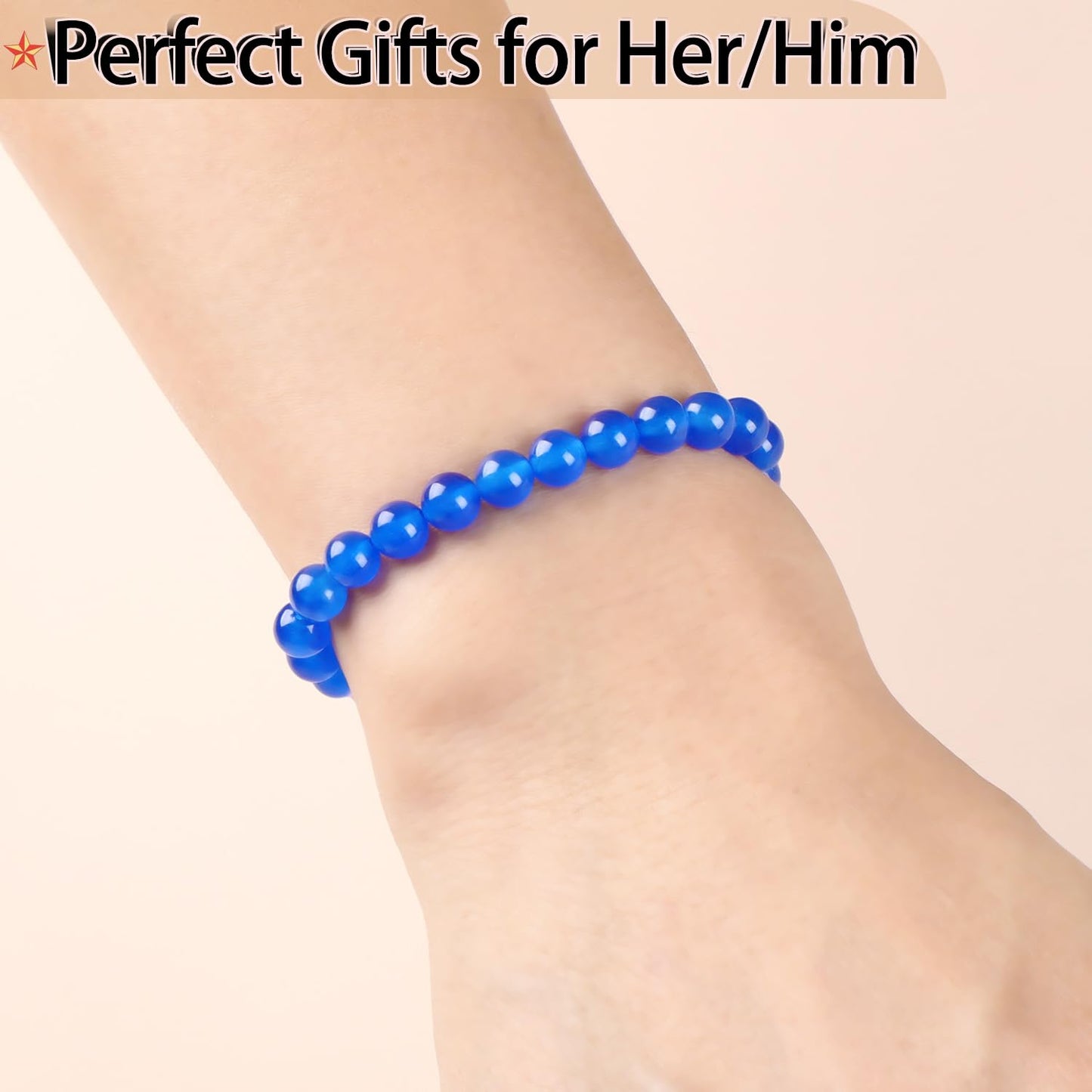 QOGIR Handmade Healing Bracelets,6mm Blue Jade Bracelet - Transformation and Protection - Stone Beads Stretch Bracelet for Women Men