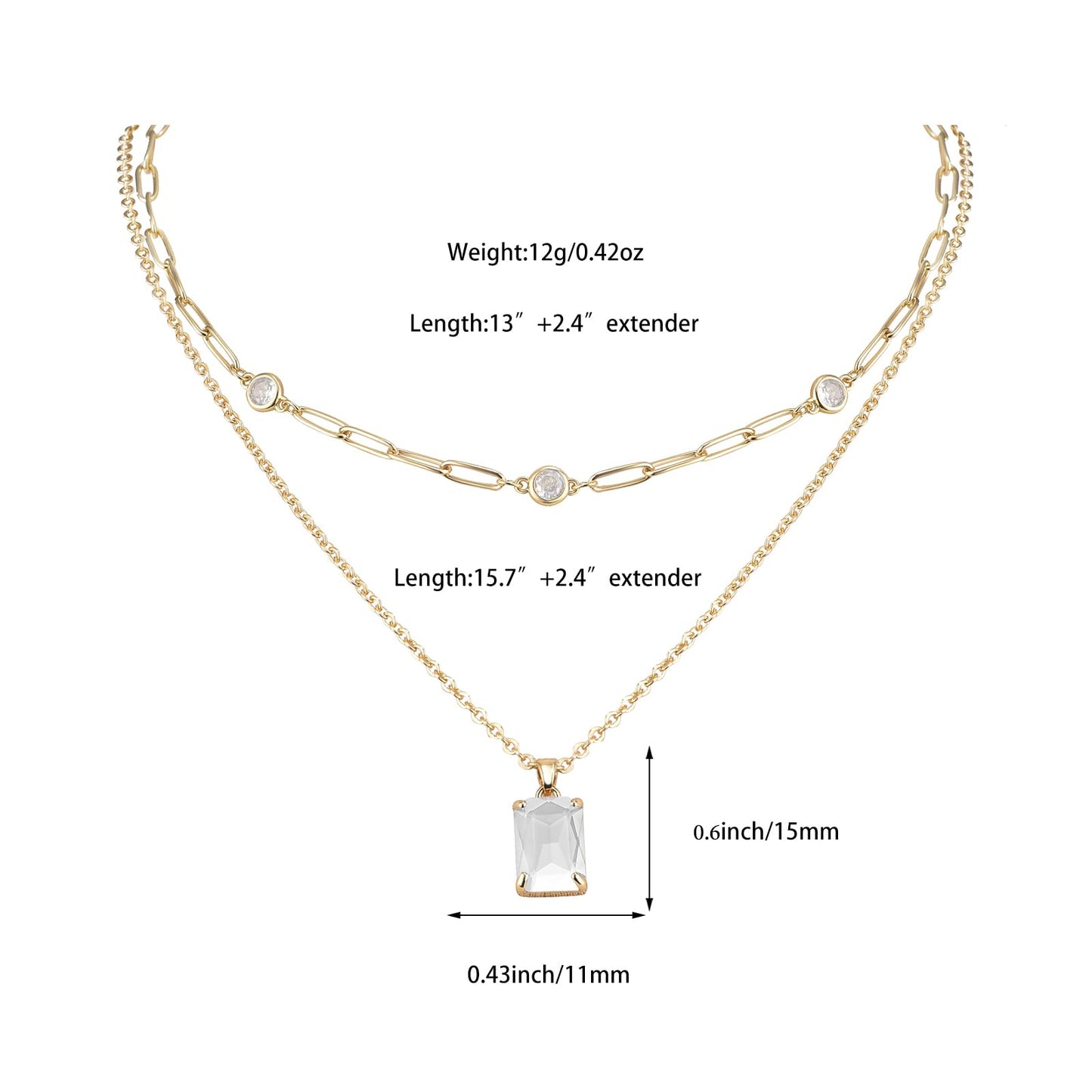VANGETIMI Clear and Gold Layered Pendant Necklaces for Women 14k Gold Plated Crystal Choker Necklace Paperclip Rhinestone Necklace Party Prom Jewelry