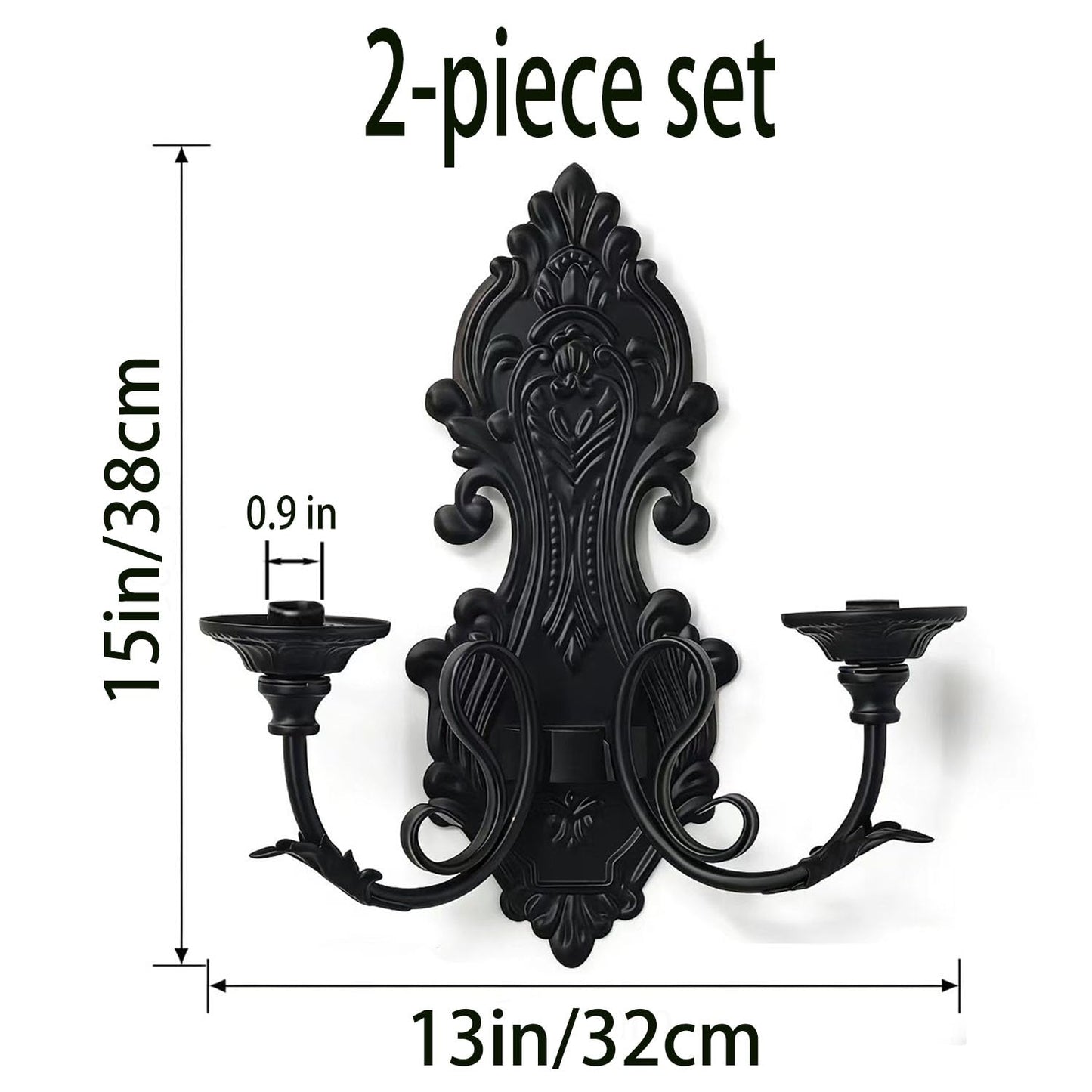 Black Metal Candle Holder Gothic Wall Decor Style Candle Sconces Set of 2, for Taper & Pillar Candle(not Contain Candles)