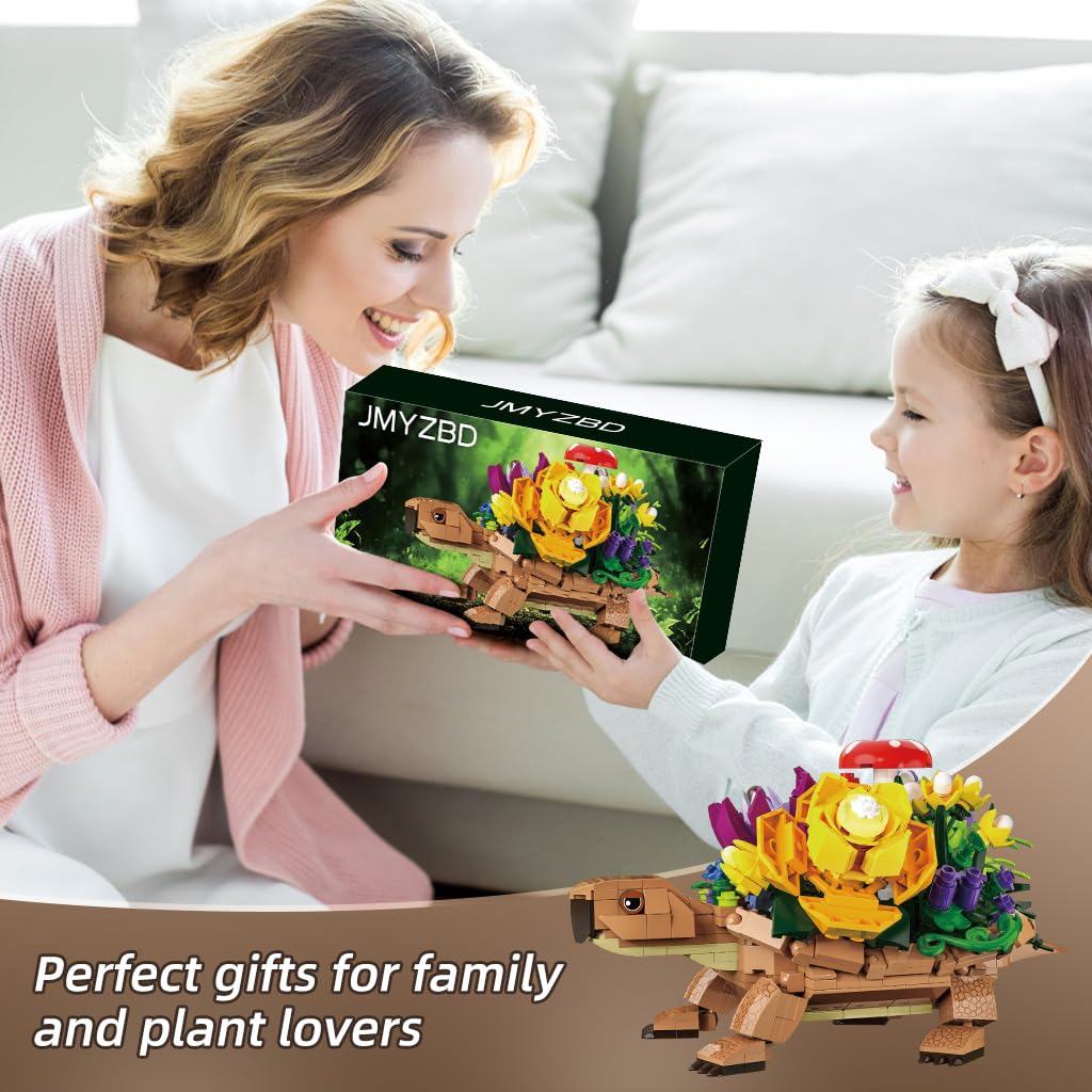 Sea Turtle Succulent Planter Building Set, Turtle Flowers Pot Building Kit, Animals Botanical Collection Blocks Toys, for 6+ Boys, Girls, Women, Home Plants Decor Gift Idea for Christmas (477Pcs)