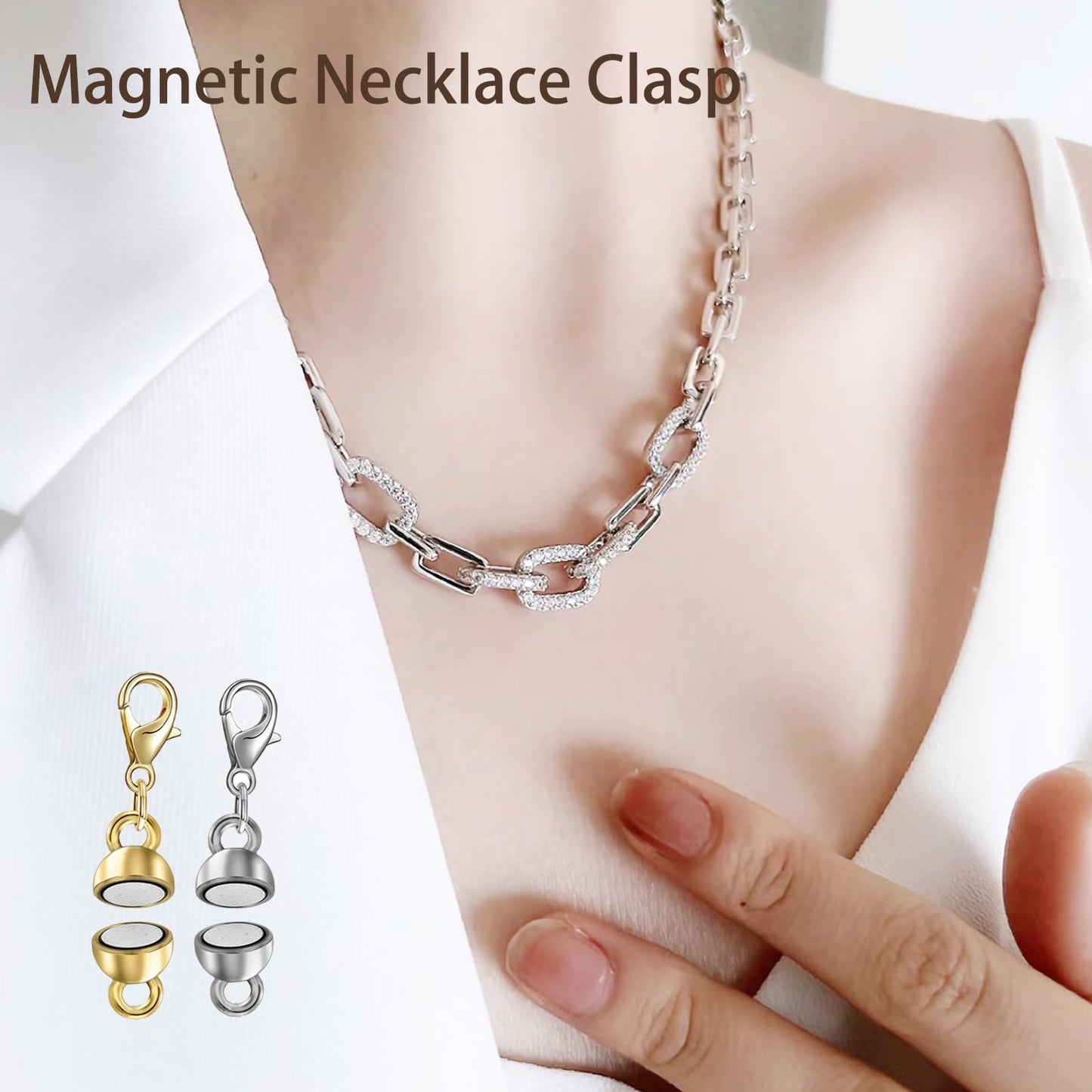 MKCYD Magnetic Necklace Clasp with Lobster Clasp,14K Gold and Silver Magnetic Jewelry Clasps for Necklace Extender Bracelet Closures (12Pcs Ruond Gold & Silver)
