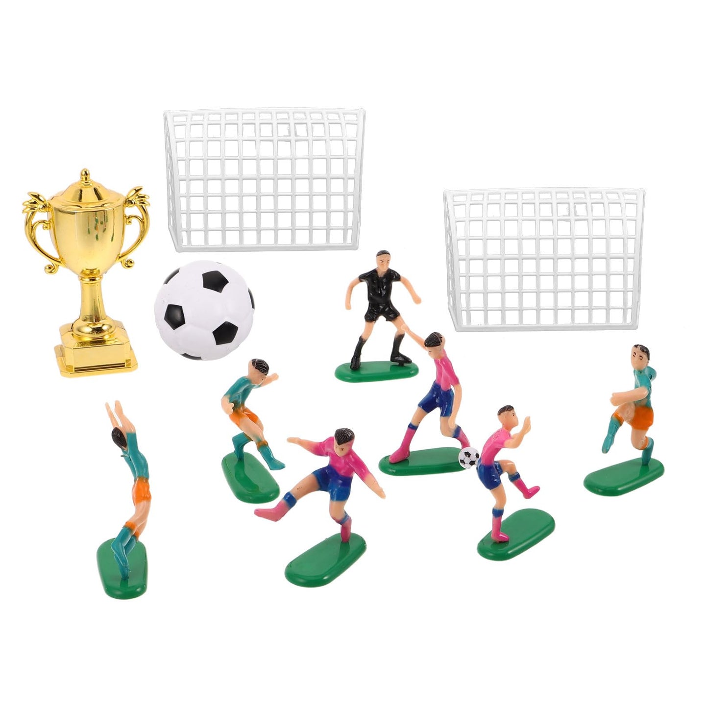 VOSAREA 1 Set Mini Soccer Trophy Football Player Figurines, Sports Cupcake Toppers for Birthday Party, Dollhouse Soccer Decor Cake Adornments Set