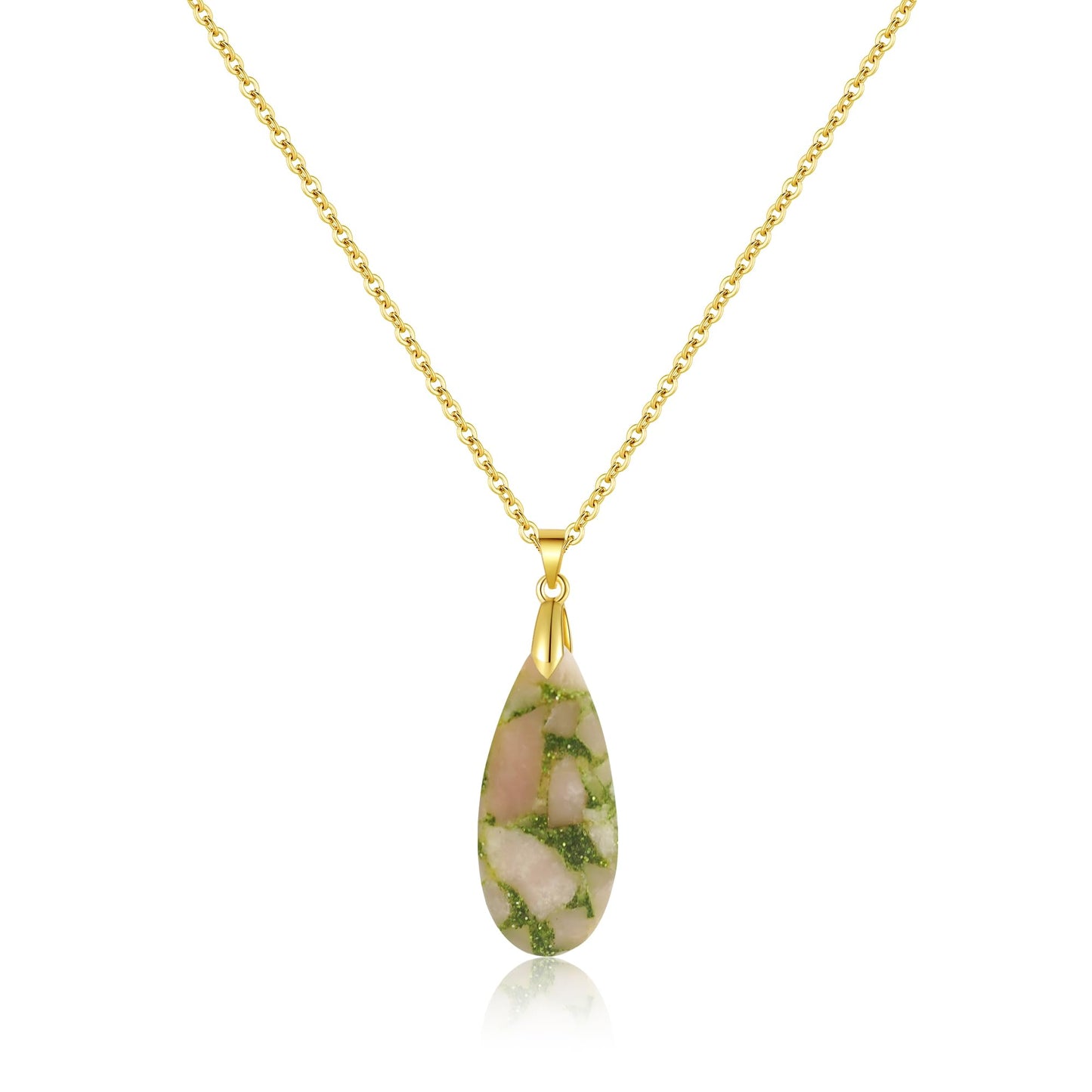 Inspirational Gifts Healing Gold Pendant Gold Necklaces for Women,Get Well Soon Encouragement Gifts for Women Friends Sister Mom, Natural stone Pendant Healing boho Friendship Jewelry for women (Brilliant Pink Green- Gold)