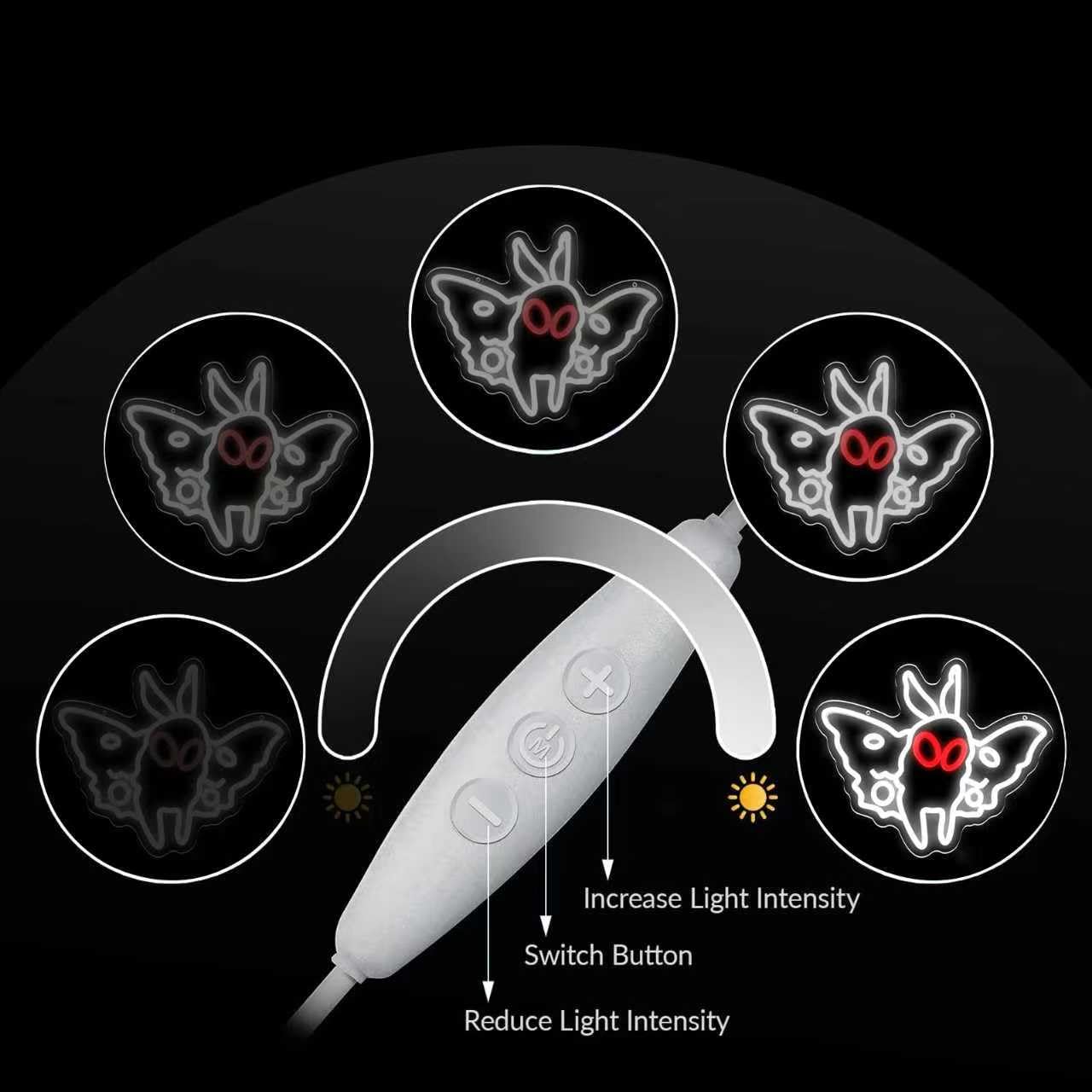 WLFLXG Mothman Neon Sign for Wall Decor, Dimmable Cryptid Led Neon Light for Kids Room Man Cave Decoration, USB Power Neon Lights for Bedroom Party Birthday Gifts