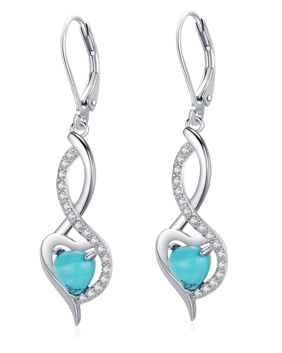 Heart Turquoise Jewelry for Women-Genuine Turquoise Leverback Earring 925 Sterling Silver Dangle Drop Earrings Vintage Gifts for Valentine/Mother's Day/Christmas
