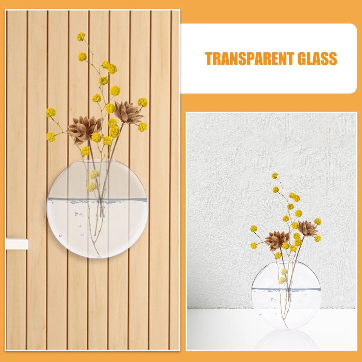 Homoyoyo 2pcs Glass Wall Hanging Hydroponic Vase Set, Flat Glass Planter for Indoor Plants, Decorative Wall-Mounted Terrarium Container for Home and Office