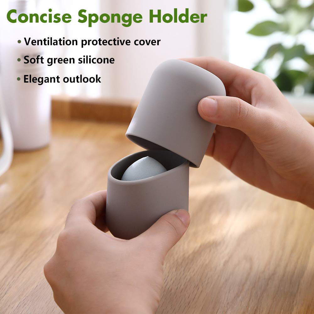 BEZOX Makeup Sponge Holder, Silicone Beauty Sponge Case with Double-Sided Vent Design for Quick Drying, Compact Travel Essentials Make Up Blender Container (BLENDER NOT INCLUDED) - Grey