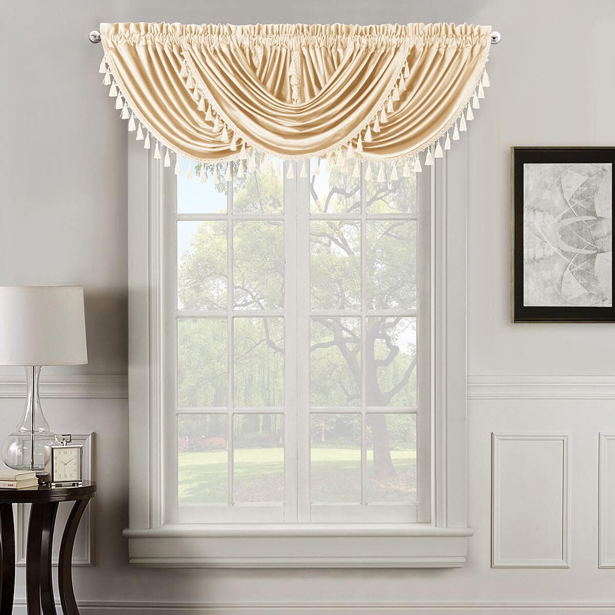 Royal Hotel Bedding Velvet Waterfall Valance, 1 Single Waterfall Valance, Top Rod Pocket Heavyweight Velvet, Off-White, 57 inches Wide by 37 inches Long (Single)
