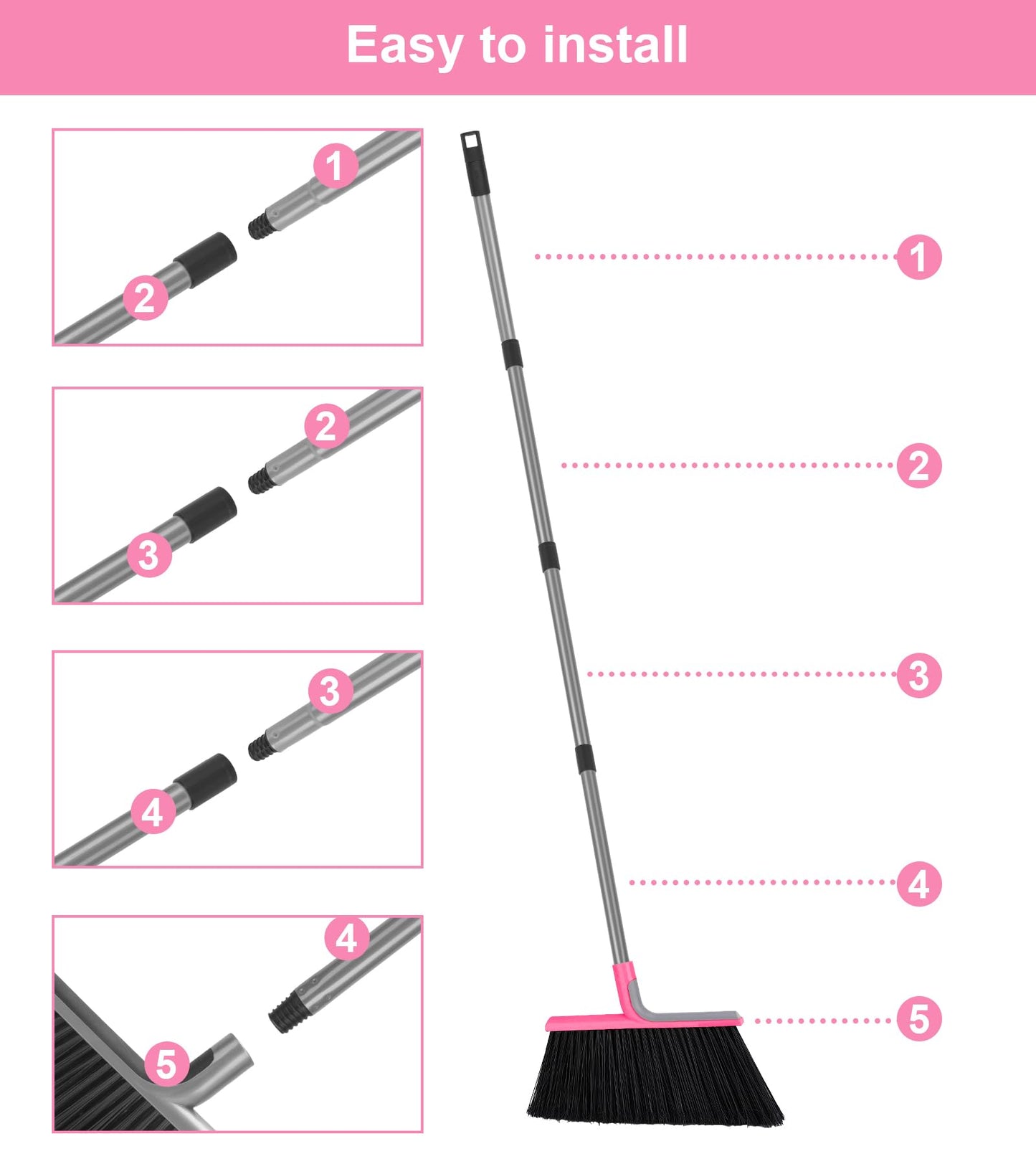 KeFanta Heavy Duty Broom, Outdoor Broom with 54.7" Long Handle, Commercial Brooms for Sweeping Outdoor Concrete Courtyard Garage Patio Indoor Home Floor Kitchen Office Lobby