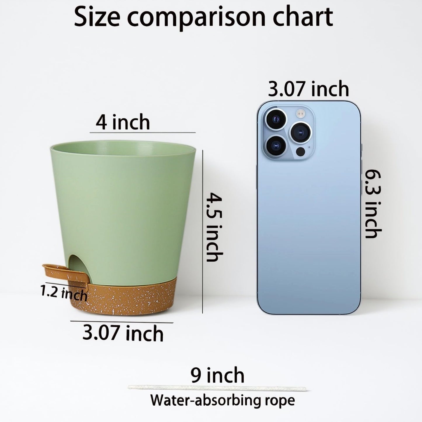 zople 12 Pack 4 Inch Self Watering Plant Pots with Drainage and Saucers,Plastic Flower Pots for Indoor and Outdoor Plants, Nursery Planters for Houseplants and Herbs Green Brown, 4 inch 12pcs