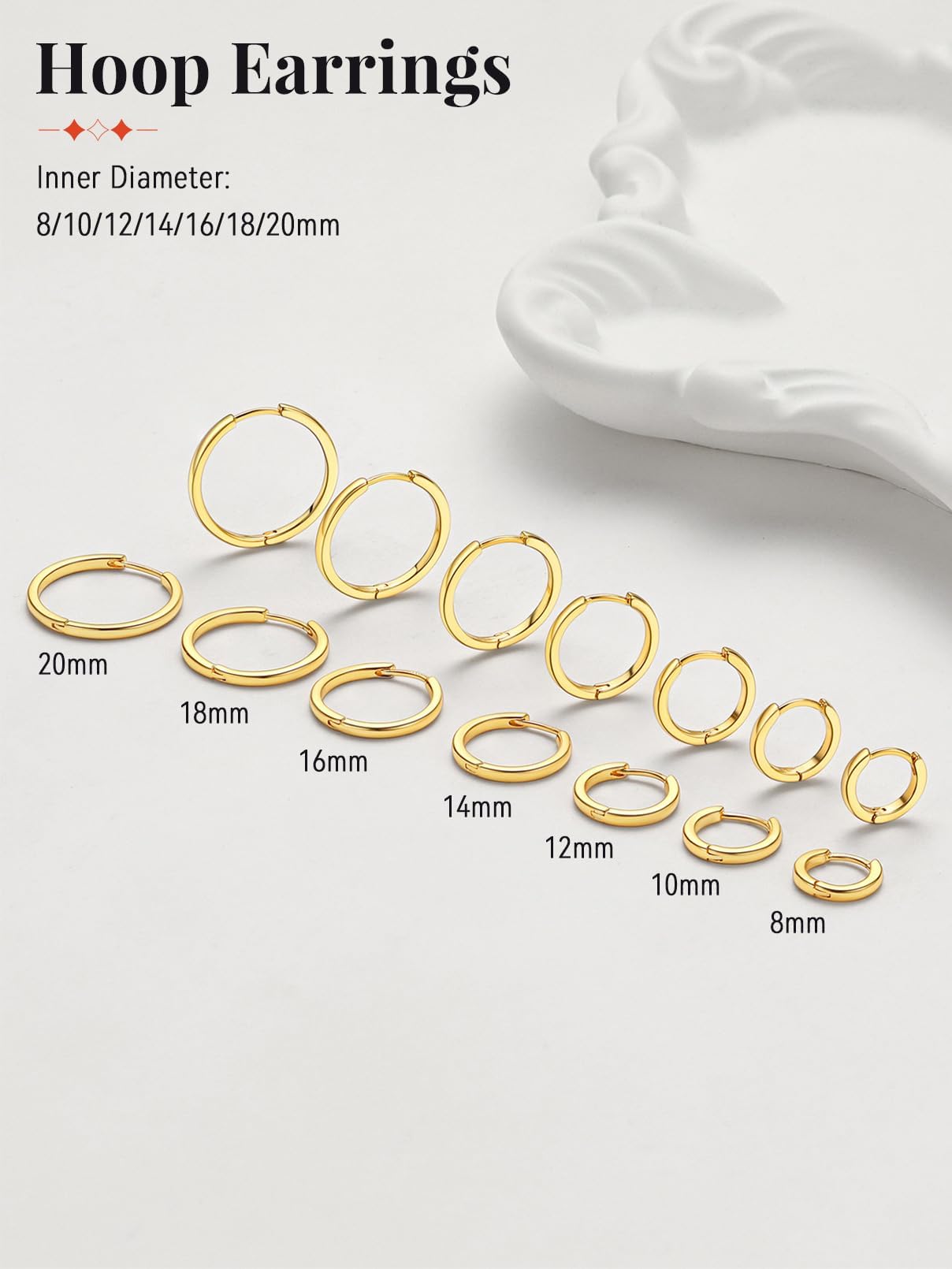 FaithHeart Hoop Earrings for Women, 14K Gold Hypoallergenic Huggie Hoop Earrings, Small Cartilage Earrings for Women 16mm, Send Gift Box