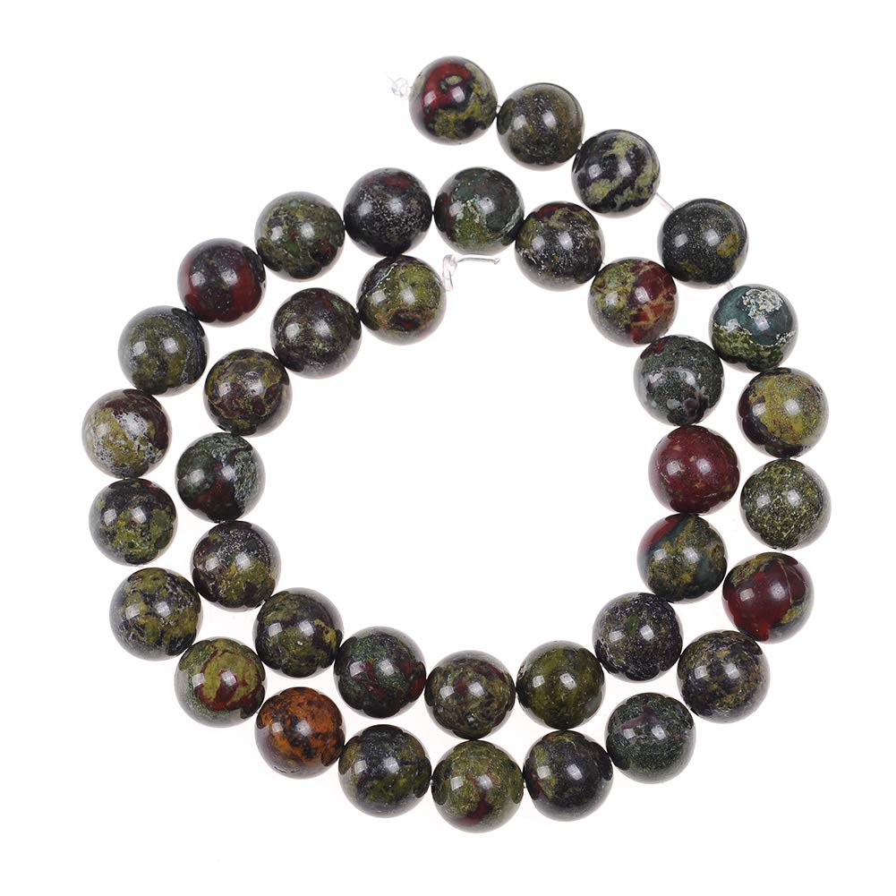 10mm Natural Dragon Bloodstone Gemstone Round Loose Beads Crystal Stone Bracelet Necklace Accessories Crafts for Jewelry Making DIY,1 Strand 15"