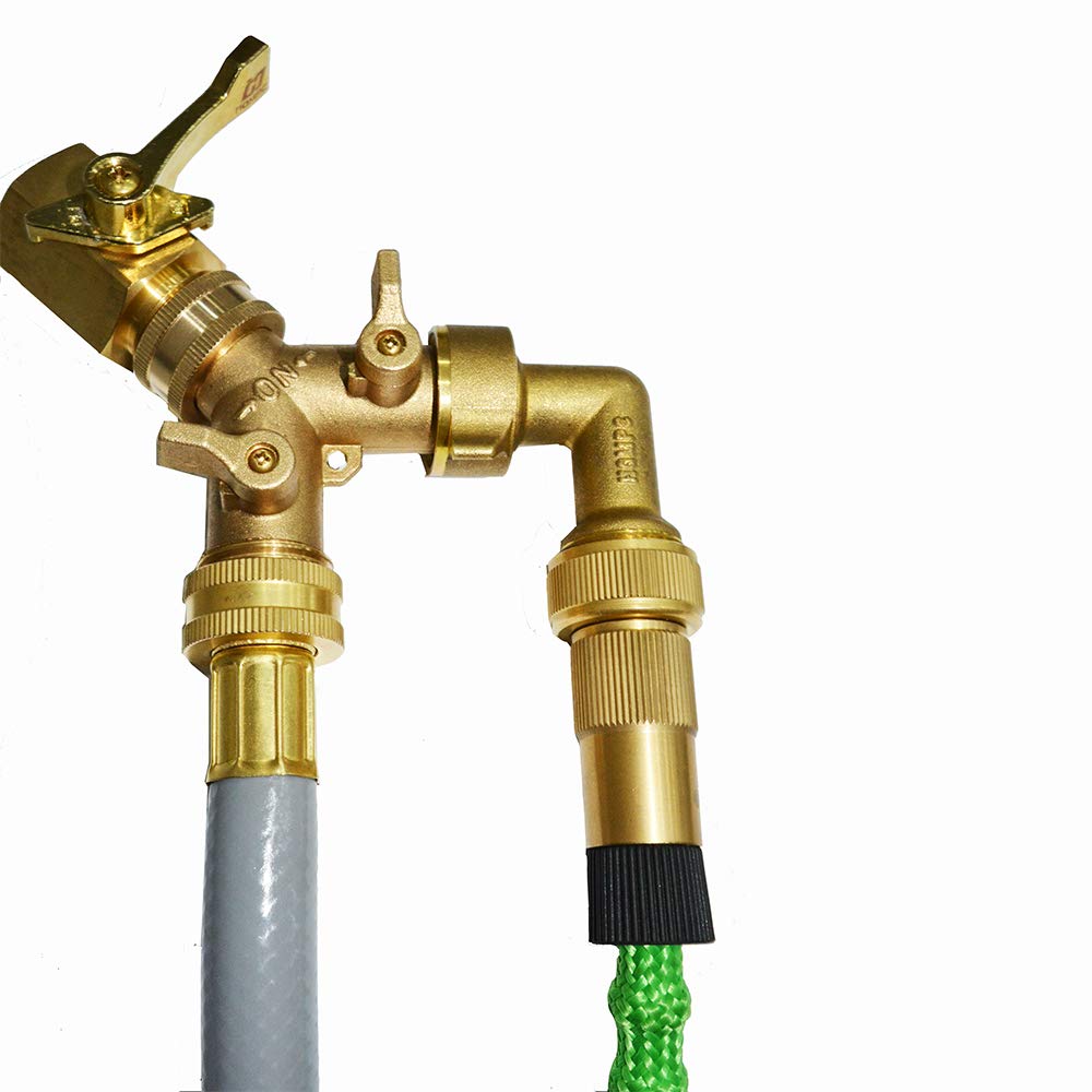 HQMPC 2 Way Hose Y Valve Hose Splitter Garden Hose Y Valve Connectors 2 way shut off valves With Solid Brass Handle Brass Y Valves Water Garden Hose Adapter 3/4"GHT Thread Extra 4 Presure washers