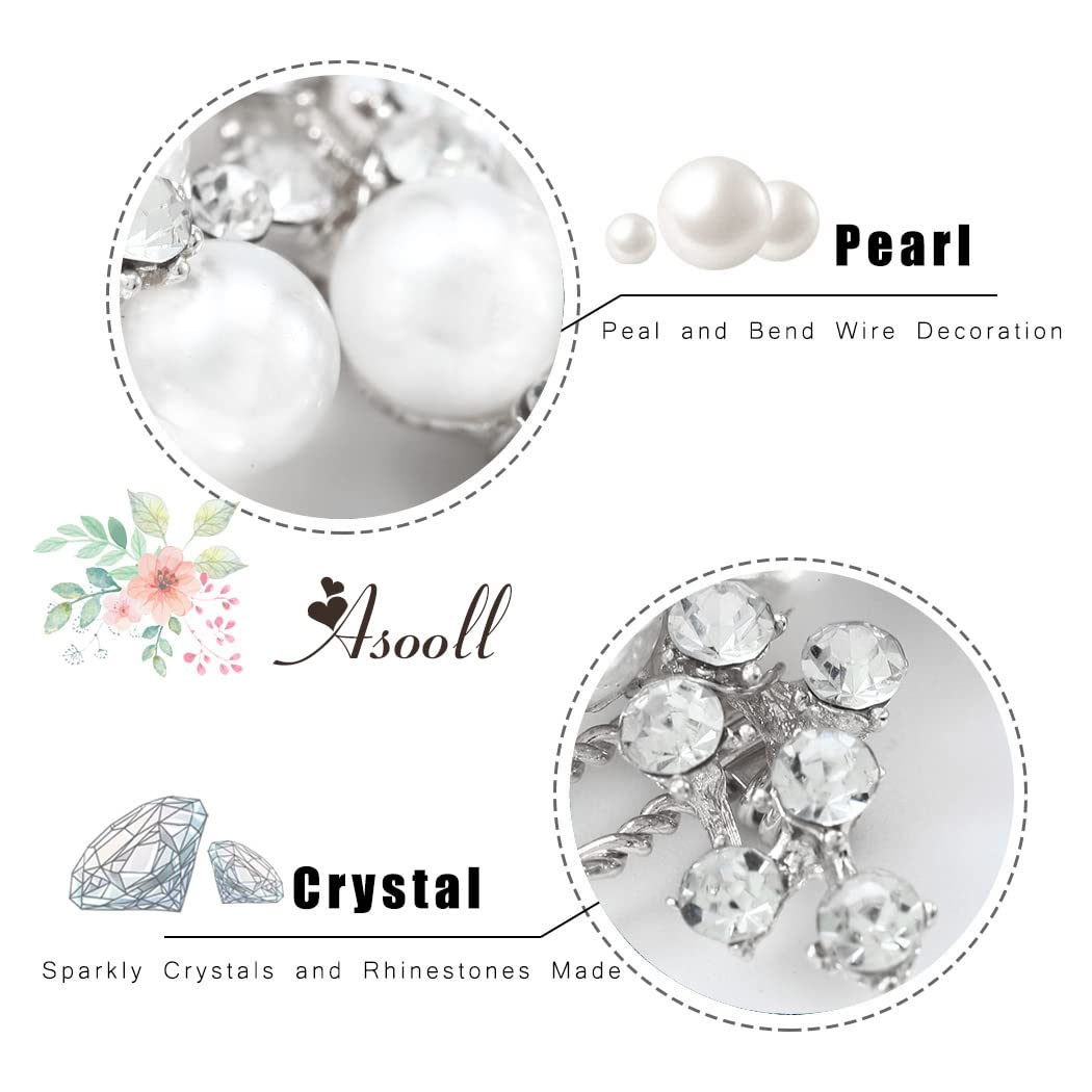 Asooll Gold Wedding Pearl Hair Comb Bride Crystal Headpiece Bridal Rhinestone Hair Clip Hair Accessories for Women(Set of 2) (B-Silver)