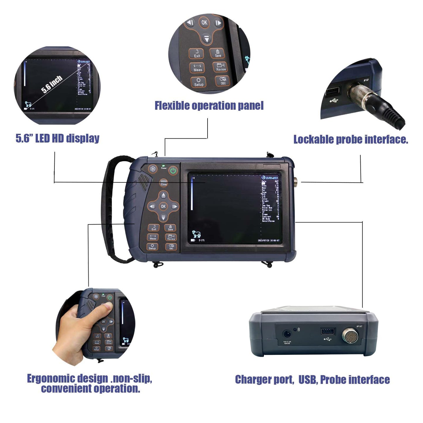 DAWEIanimed DAWEI S1 Veterinary Ultrasound Scanner Portable Ultrasound Machine with 7.5Mhz Linear Probe Waterproof for Animals Mouse,Snakes
