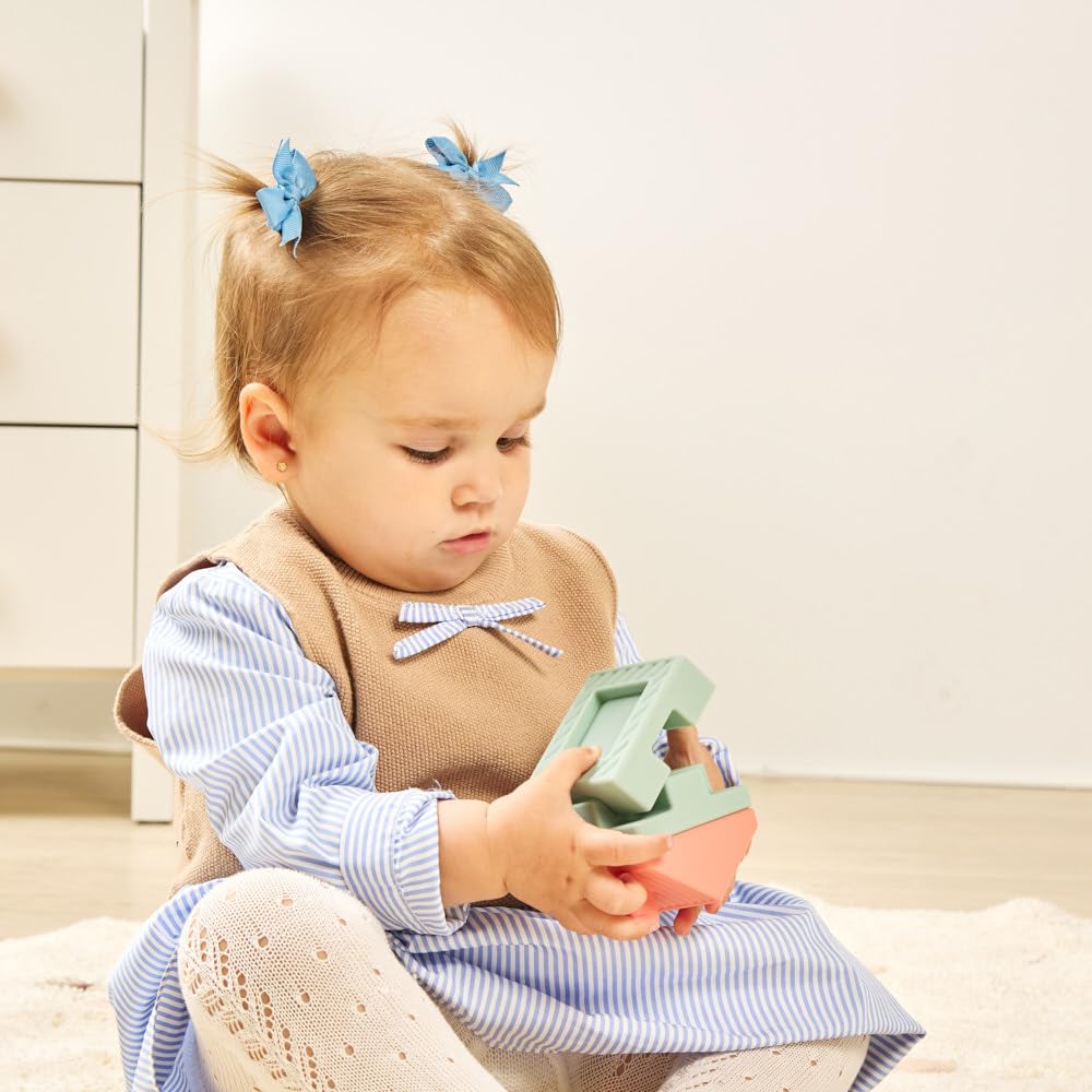 Miniland Baby Toys, Silicone Sensory Toys, Blocks for Babies with Cute Textures and Reliefs, Montessori Toys for 1 Year Old, Building Blocks +6 Months | Soft Towering Blocks