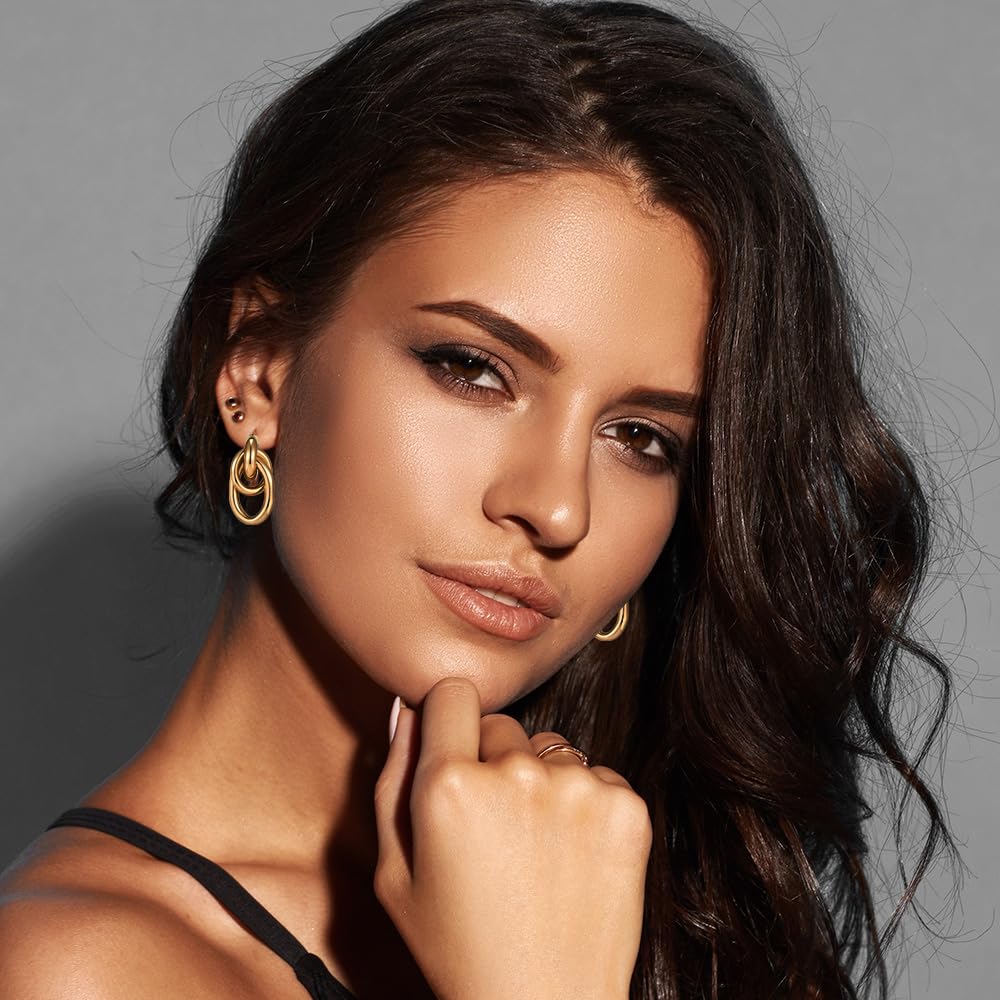 11 Pairs Trendy Gold Knot Earrings for Women Chunky Statement Long Link Drop Dangle Earrings Fashion Lightweight Hypoallergenic Jewelry Set (Gold)