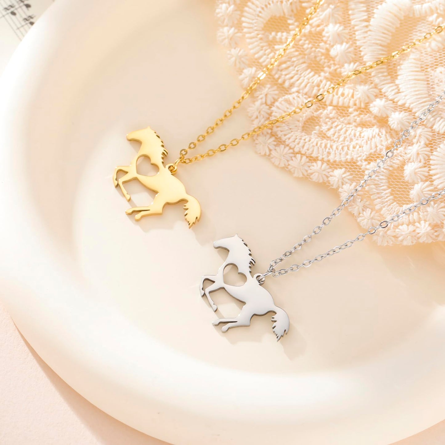 VASSAGO Horse Necklace for Women Men Stainless Steel Horse Pendant Necklace Animal Jewelry Horse Lover Gifts (silver heart horse)