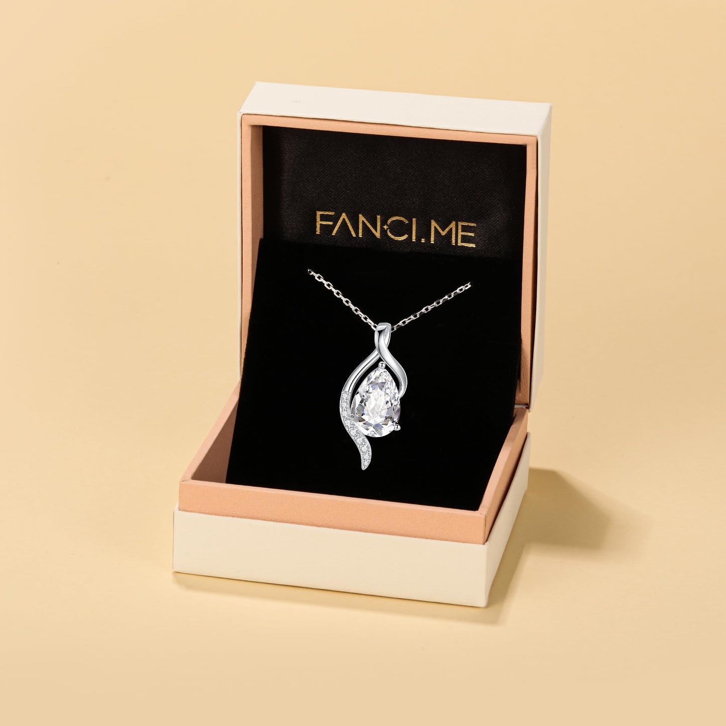 FANCIME April Birthstone Necklace for Women Teardrop Cubic Zirconia Necklace S925 Sterling Silver Gentle Love Birthday Gifts for Mom Women, 16"+2" Inches