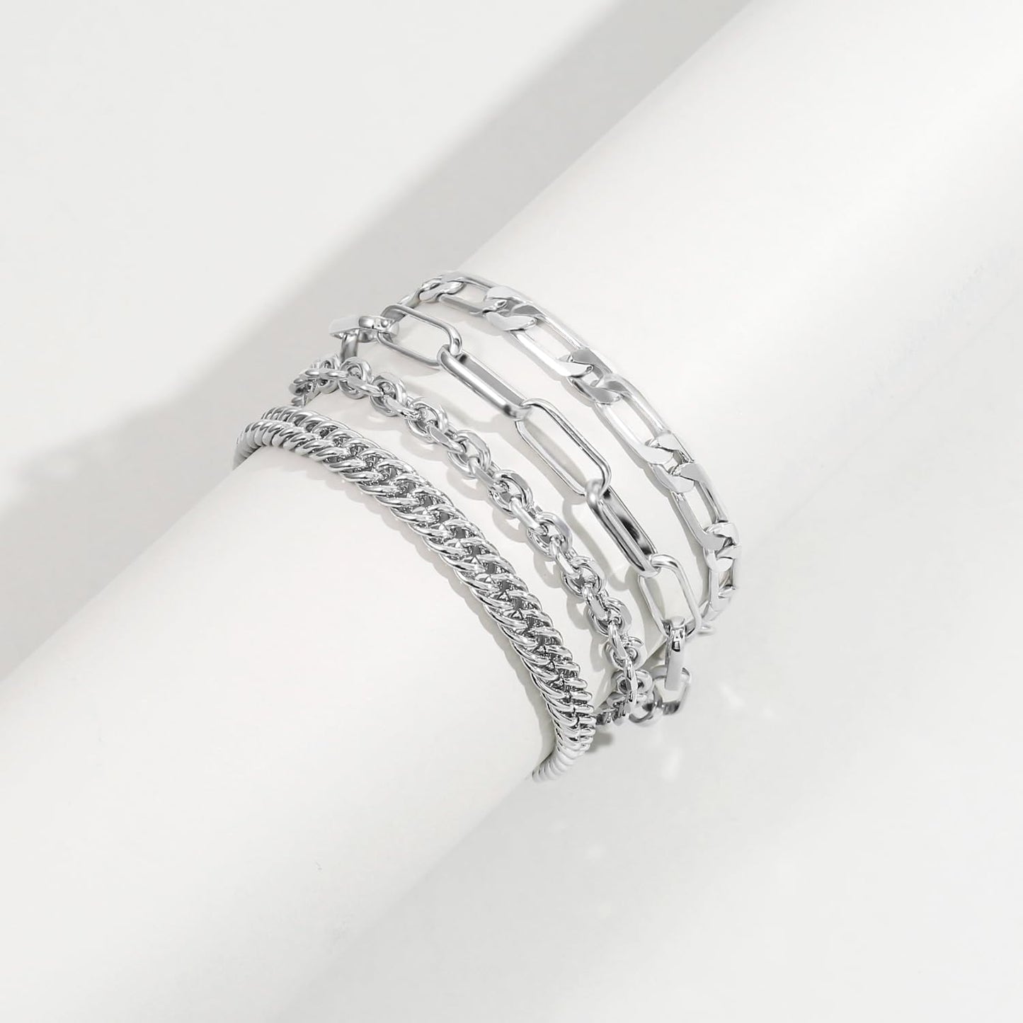 Silver Chain Bracelets Set for Women Dainty Silver Chunky Link Layered Paperclip Rope Chain Stake Bracelet Sets Fashion Trendy Jewelry for Women