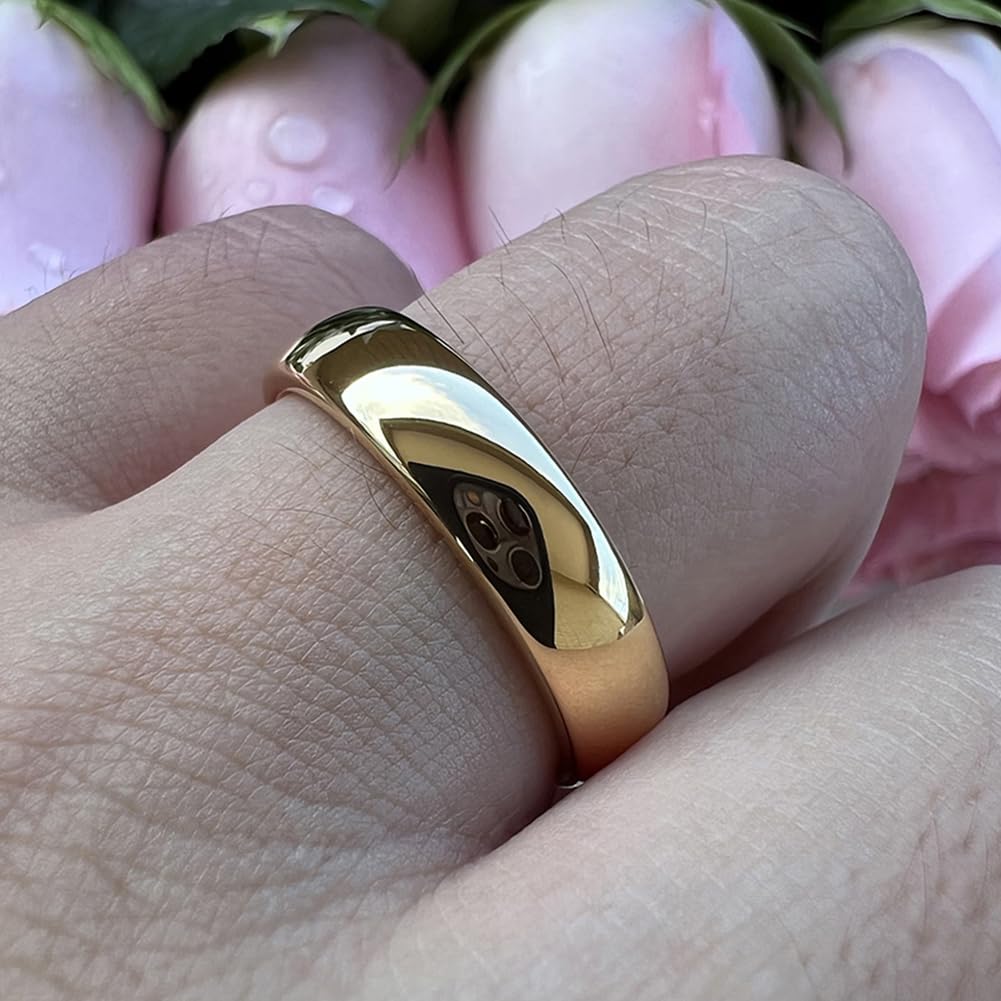 TUTISS 6mm Gold Tungsten Rings for Men Women Engagement Wedding Bands Domed Polished Comfort Fit Size 11