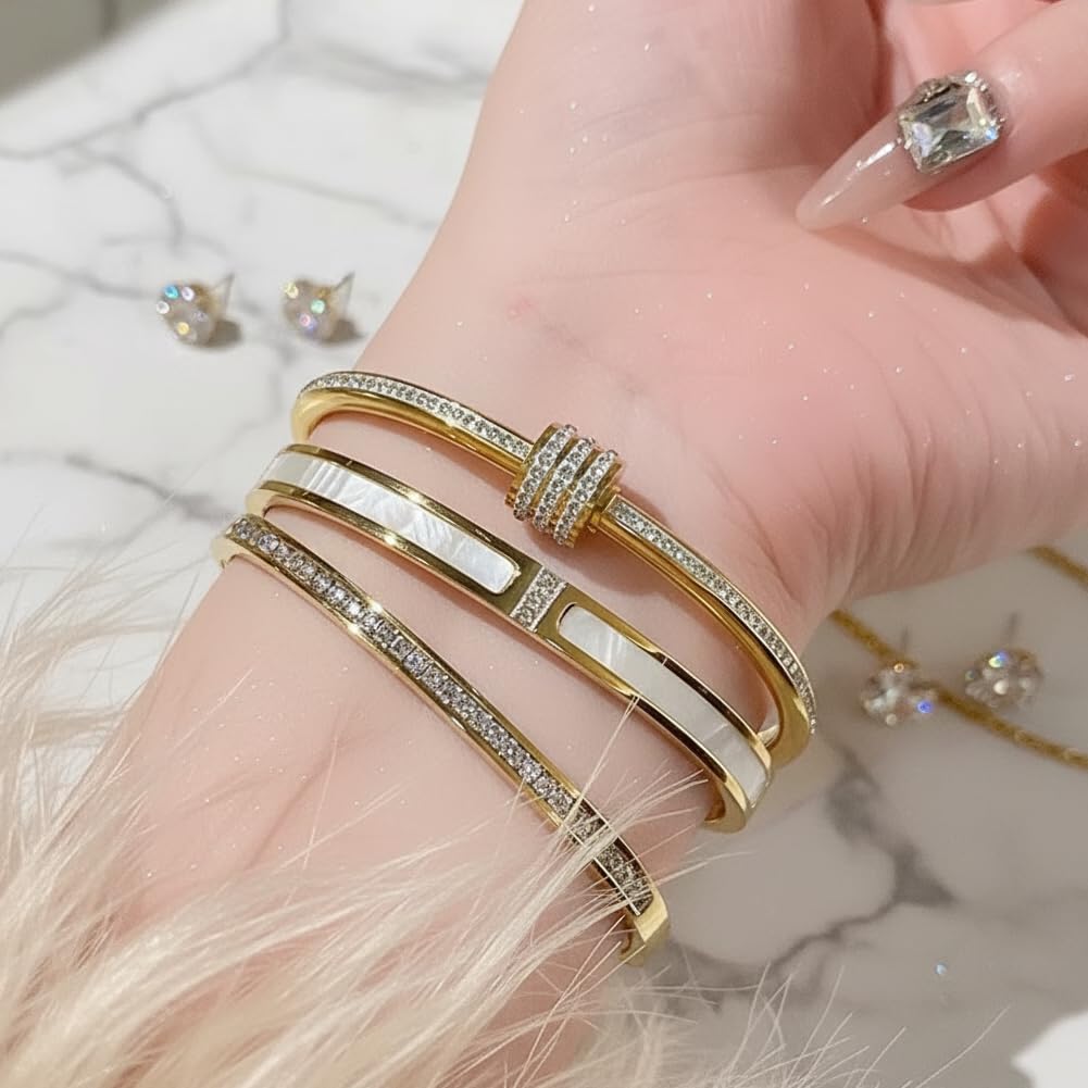 5-Piece Elegant Stainless Steel Bracelet Set, Fashionable Classic Design, Stainless Steel 5 Piece Bracelet Set, Non Tarnish Bangle, Elegant Bracelets Sets for Everyday and Formal Wear (Silver)
