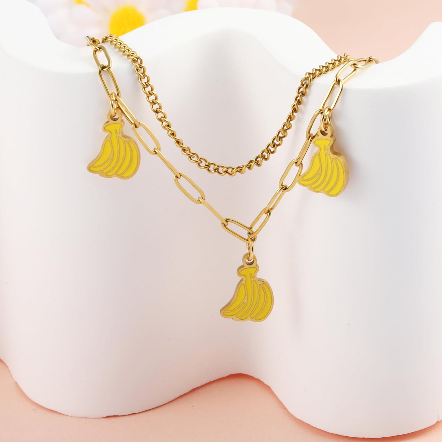 LCTrusttmor Gahna Banana Bracelets for Women, 18K Gold Plated Banana Fruit Charms with Adjustable Layered Chain Link for Women Summer Jewelry Gifts